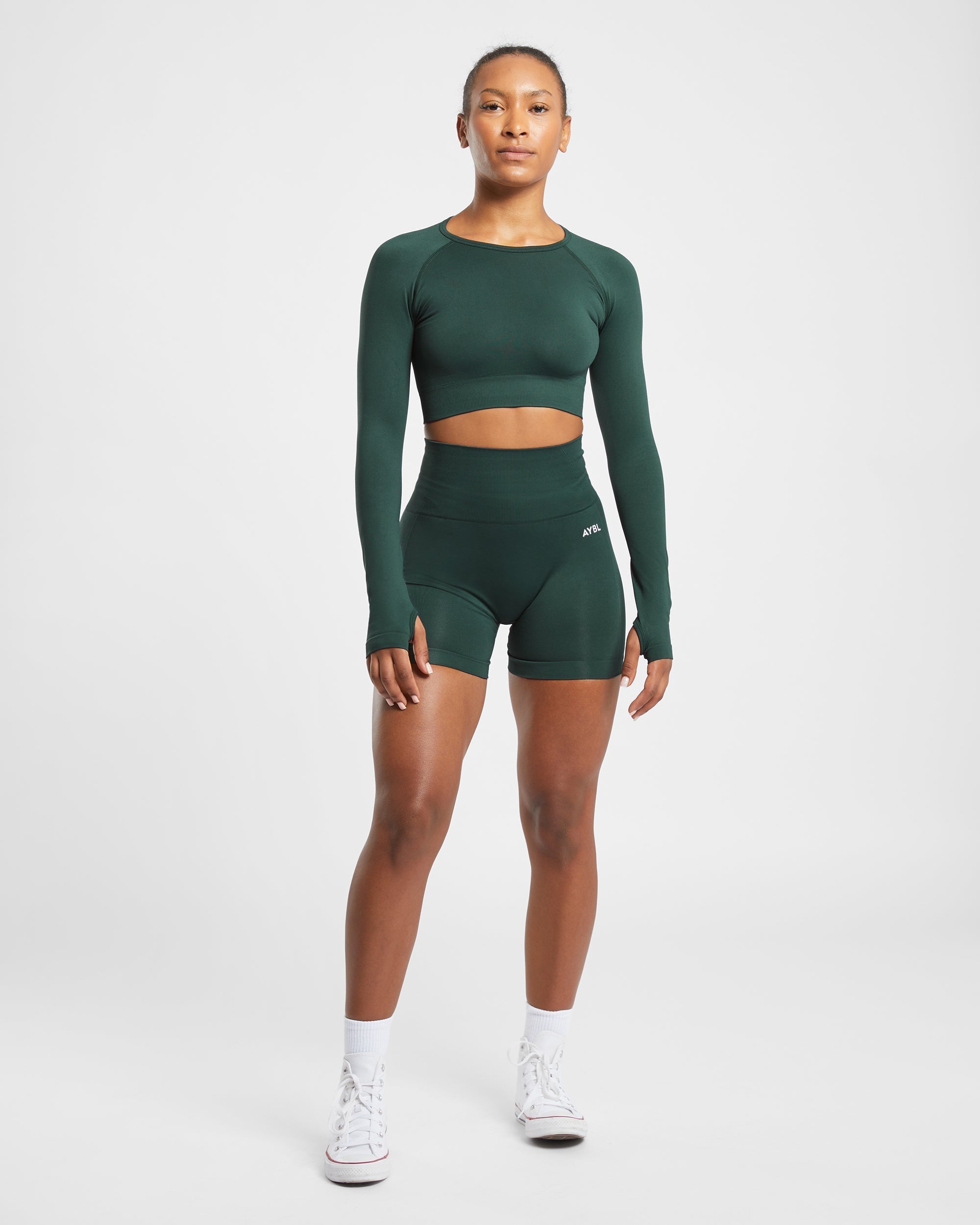 Empower Seamless Long Sleeve Crop Top - Dark Vert