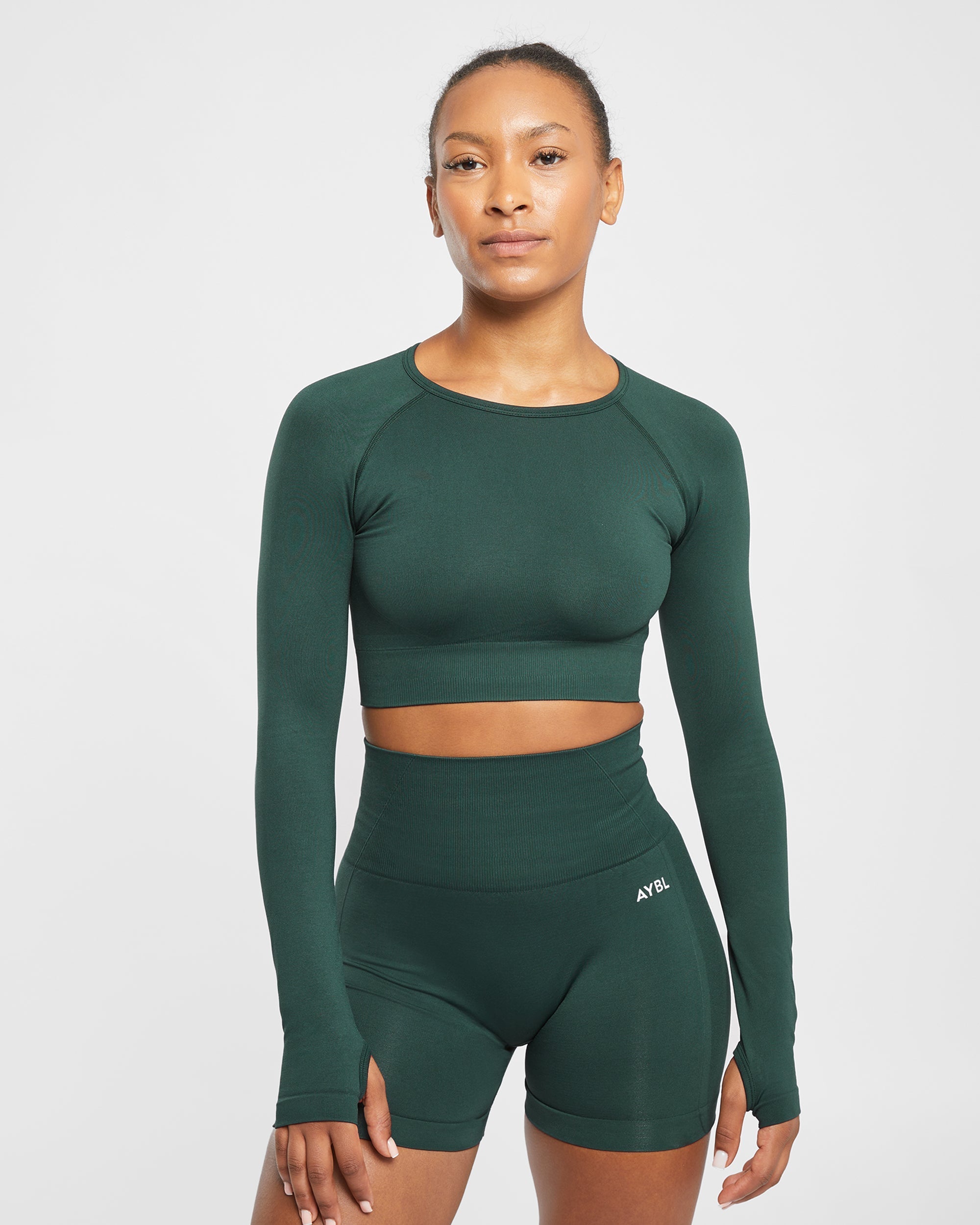 Empower Seamless Long Sleeve Crop Top - Dark Vert