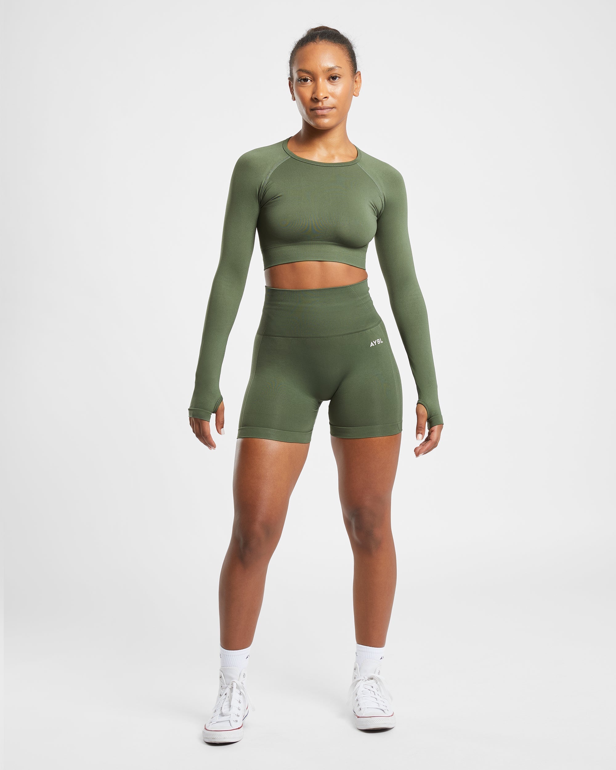 Empower Seamless Long Sleeve Crop Top - Khaki Vert