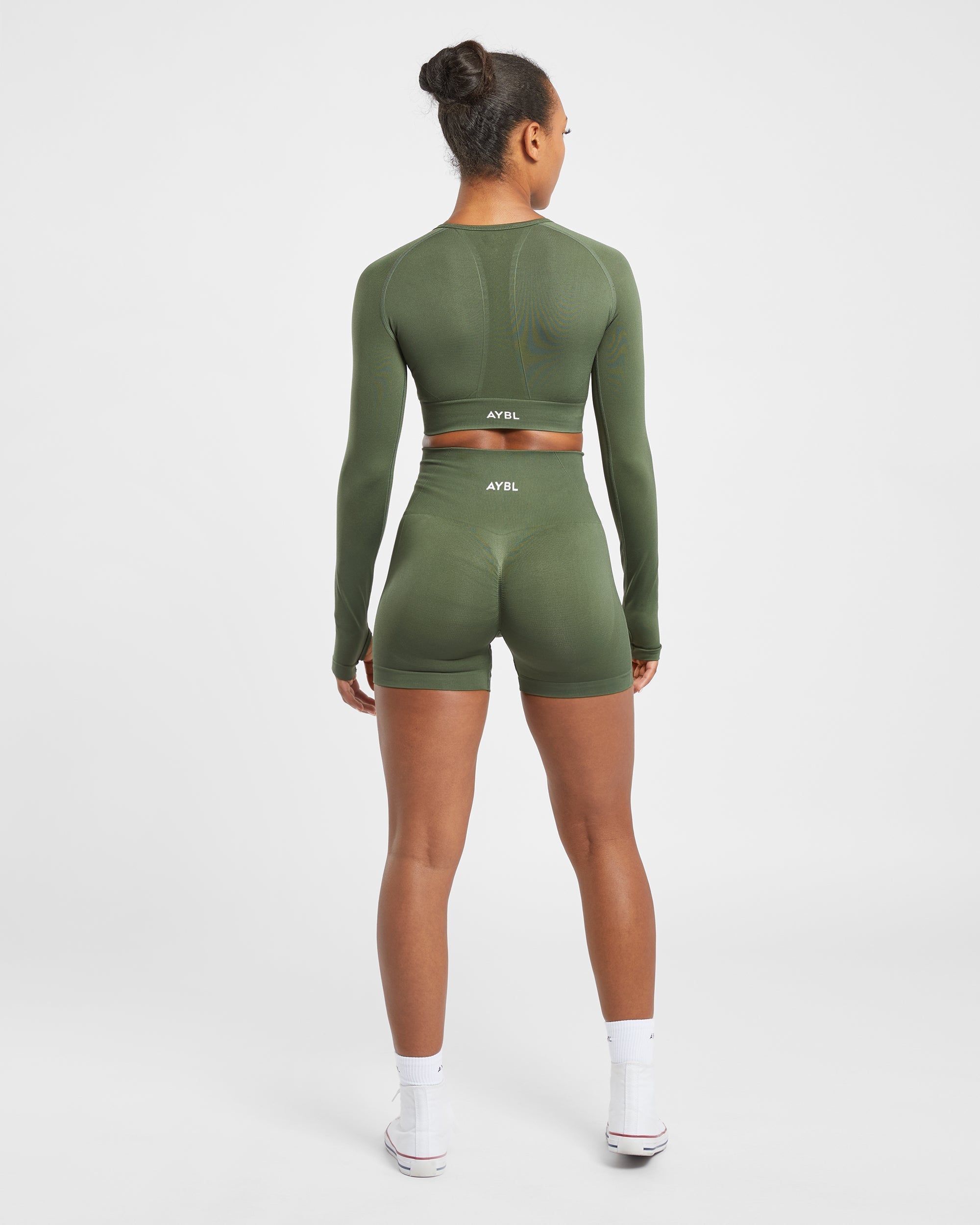 Empower Seamless Long Sleeve Crop Top - Khaki Vert