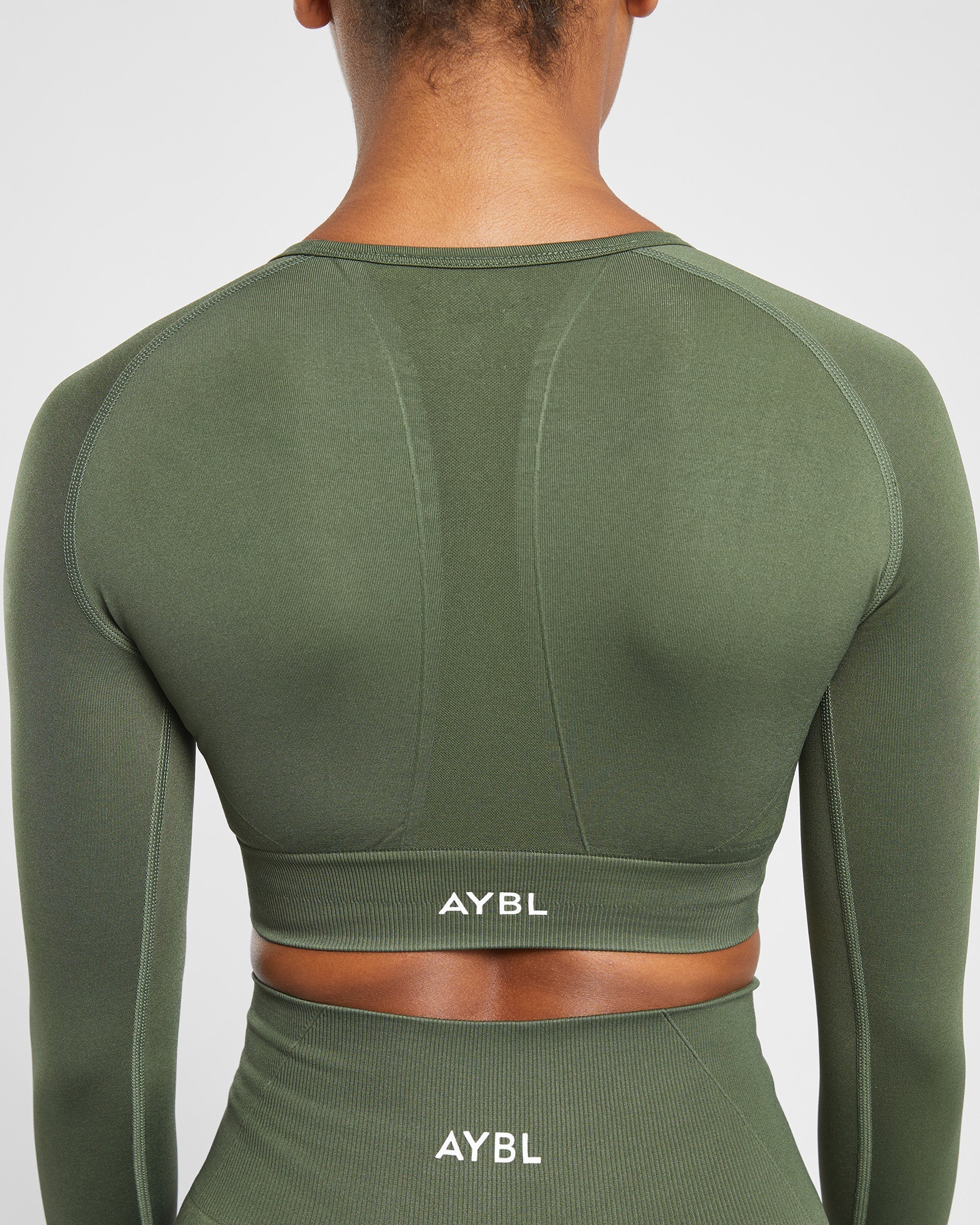 Empower Seamless Long Sleeve Crop Top - Khaki Vert