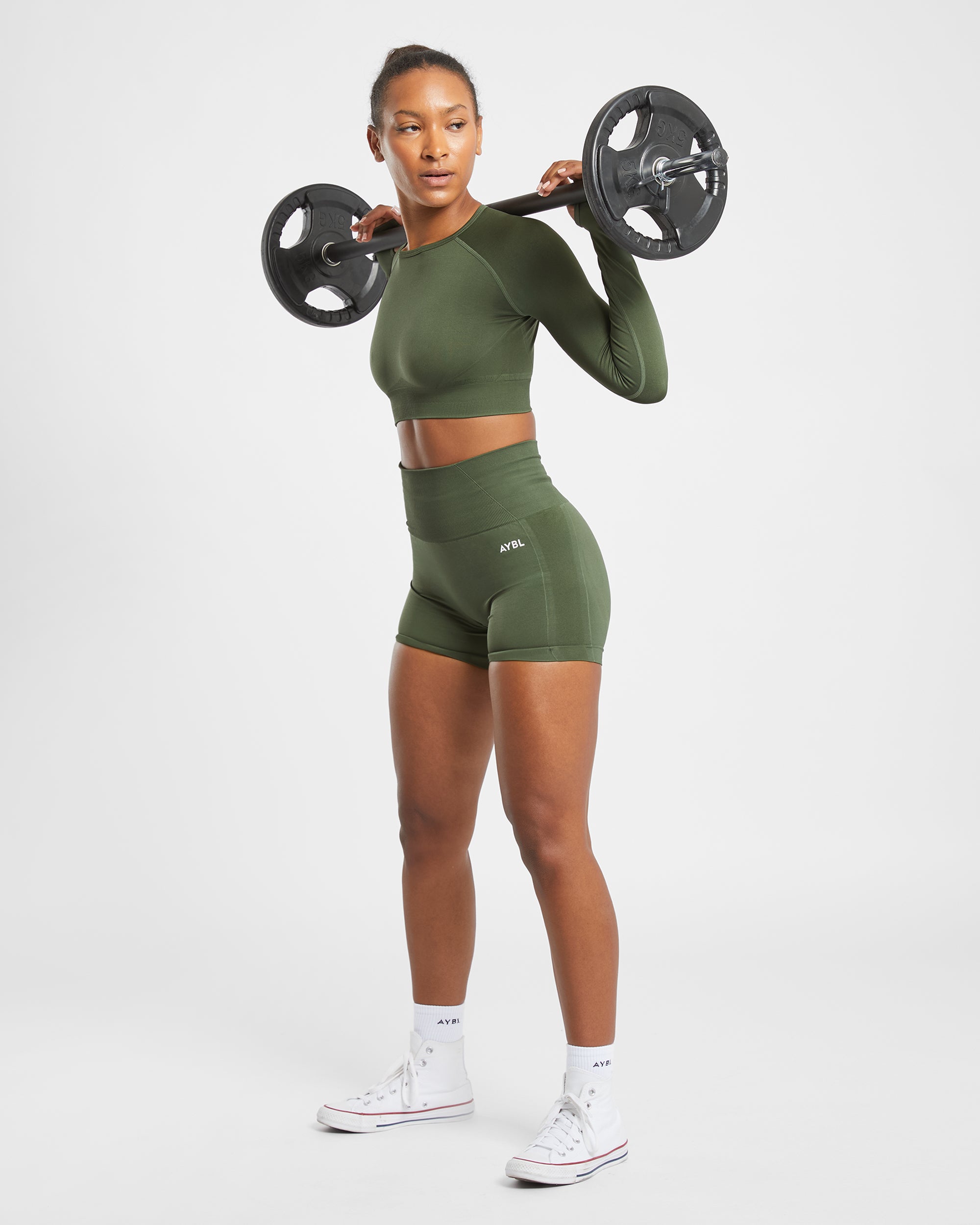 Empower Seamless Long Sleeve Crop Top - Khaki Vert