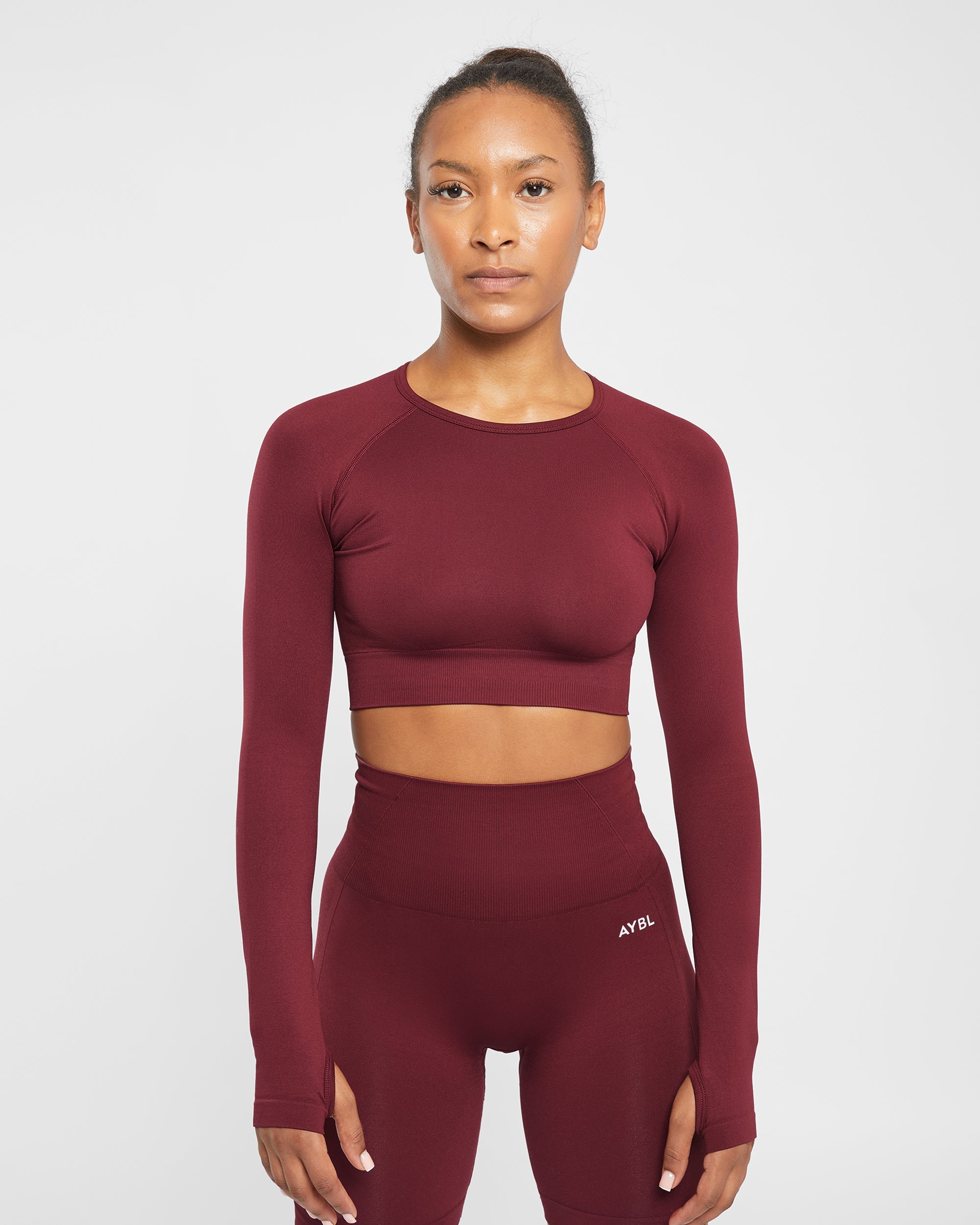 Empower Seamless Long Sleeve Crop Top - Rouge Wine