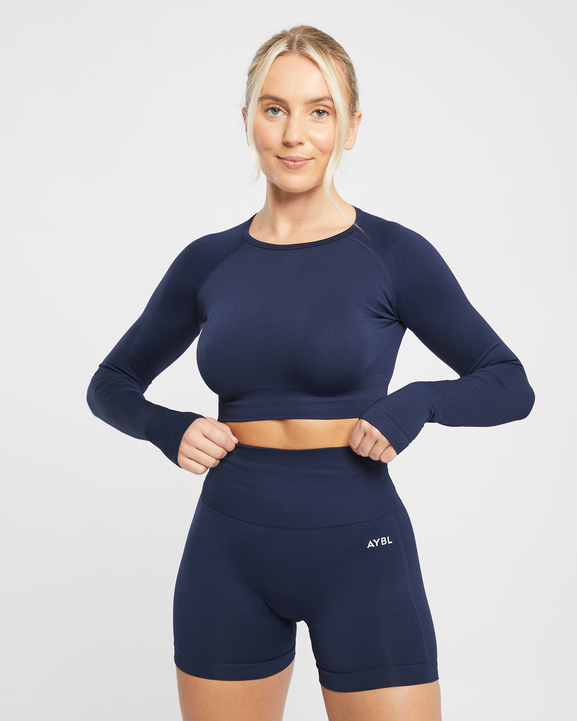 Empower Seamless Long Sleeve Crop Top - Navy