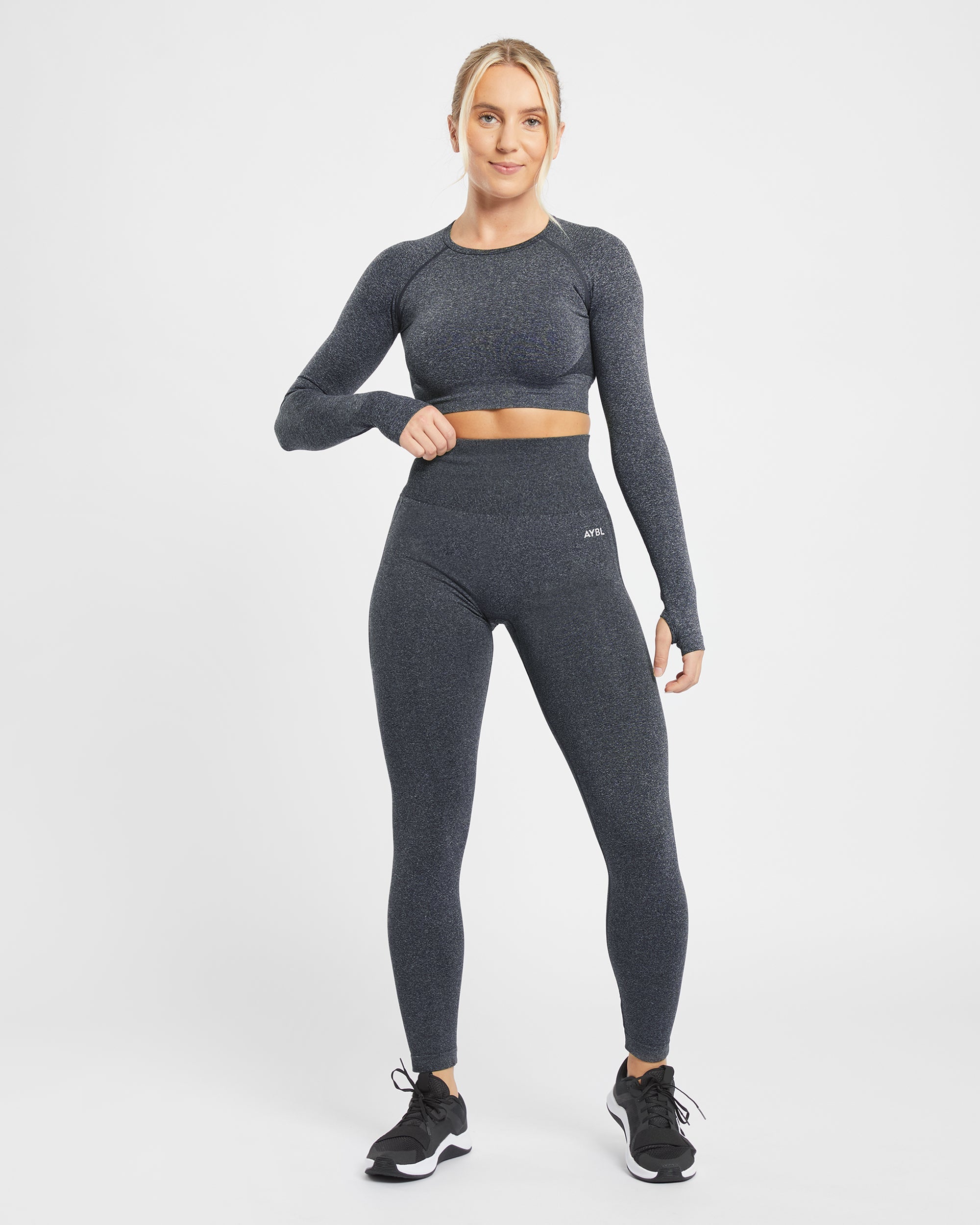 Empower Seamless Long Sleeve Crop Top - Noir Marl