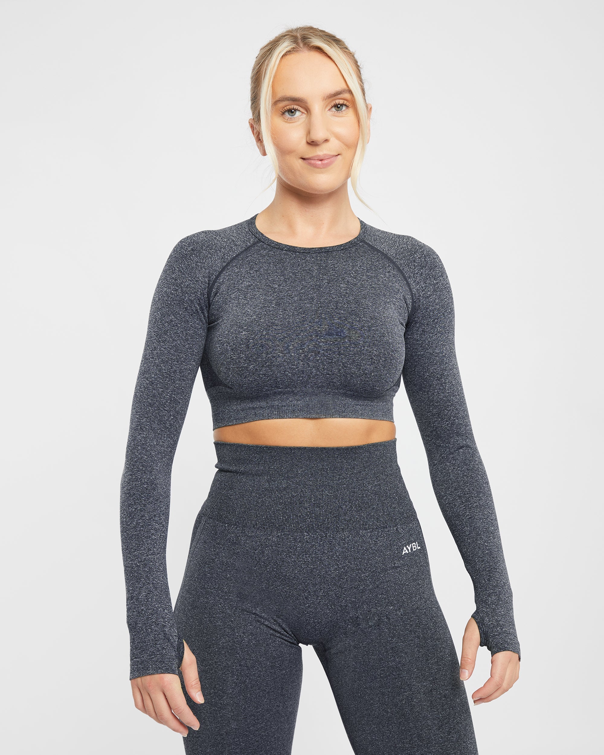 Empower Seamless Long Sleeve Crop Top - Noir Marl