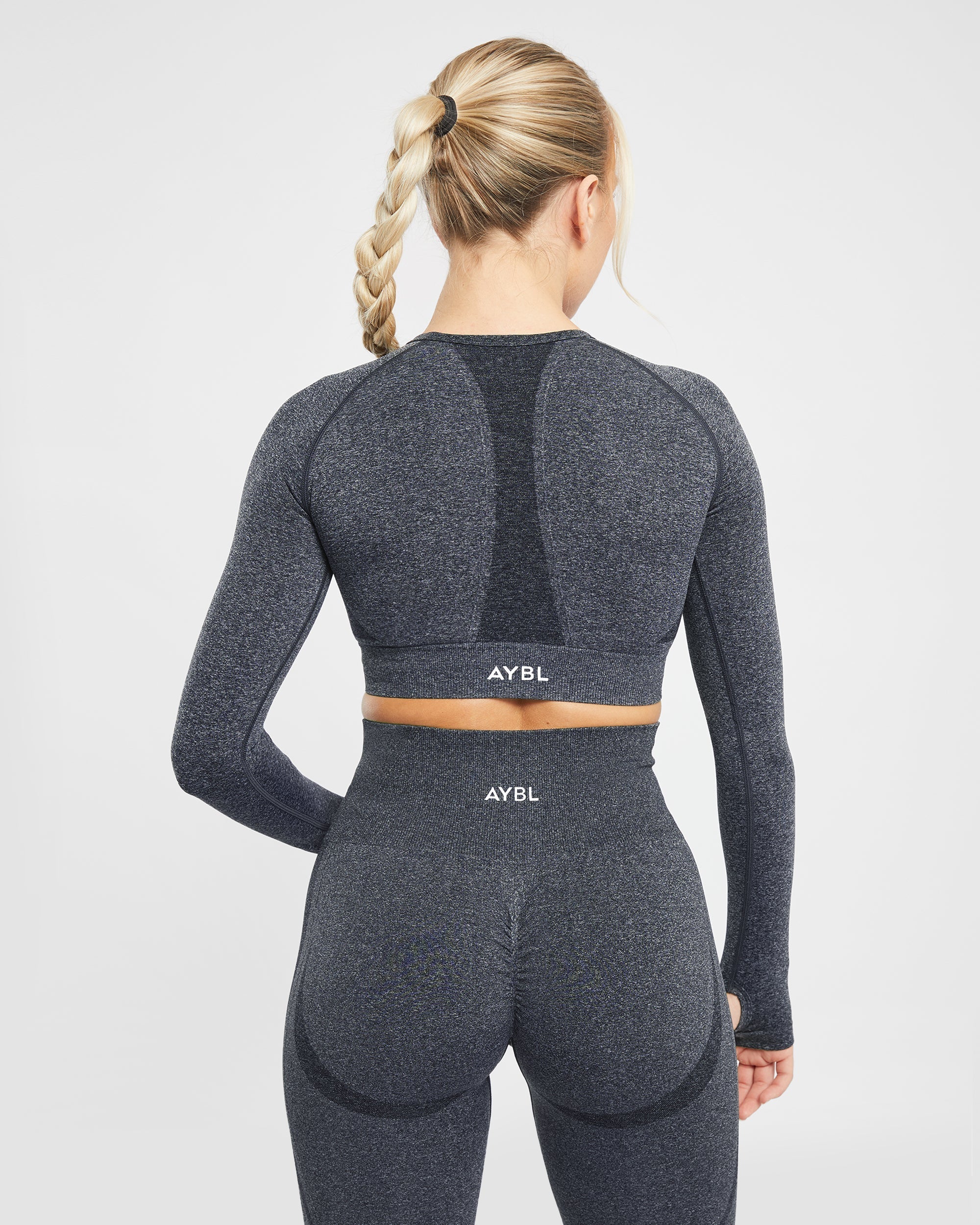 Empower Seamless Long Sleeve Crop Top - Noir Marl