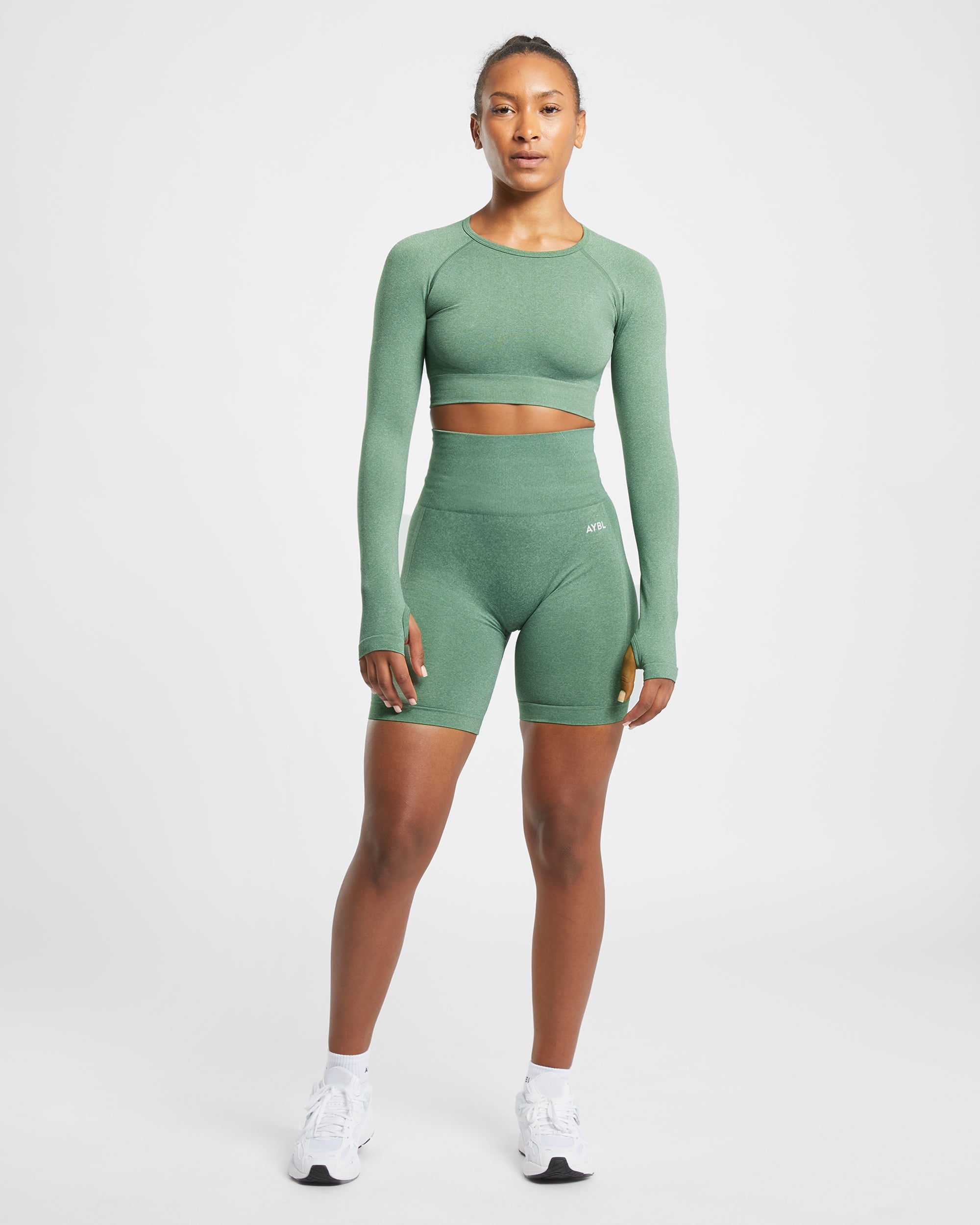 Empower Seamless Long Sleeve Crop Top - Olive Marl