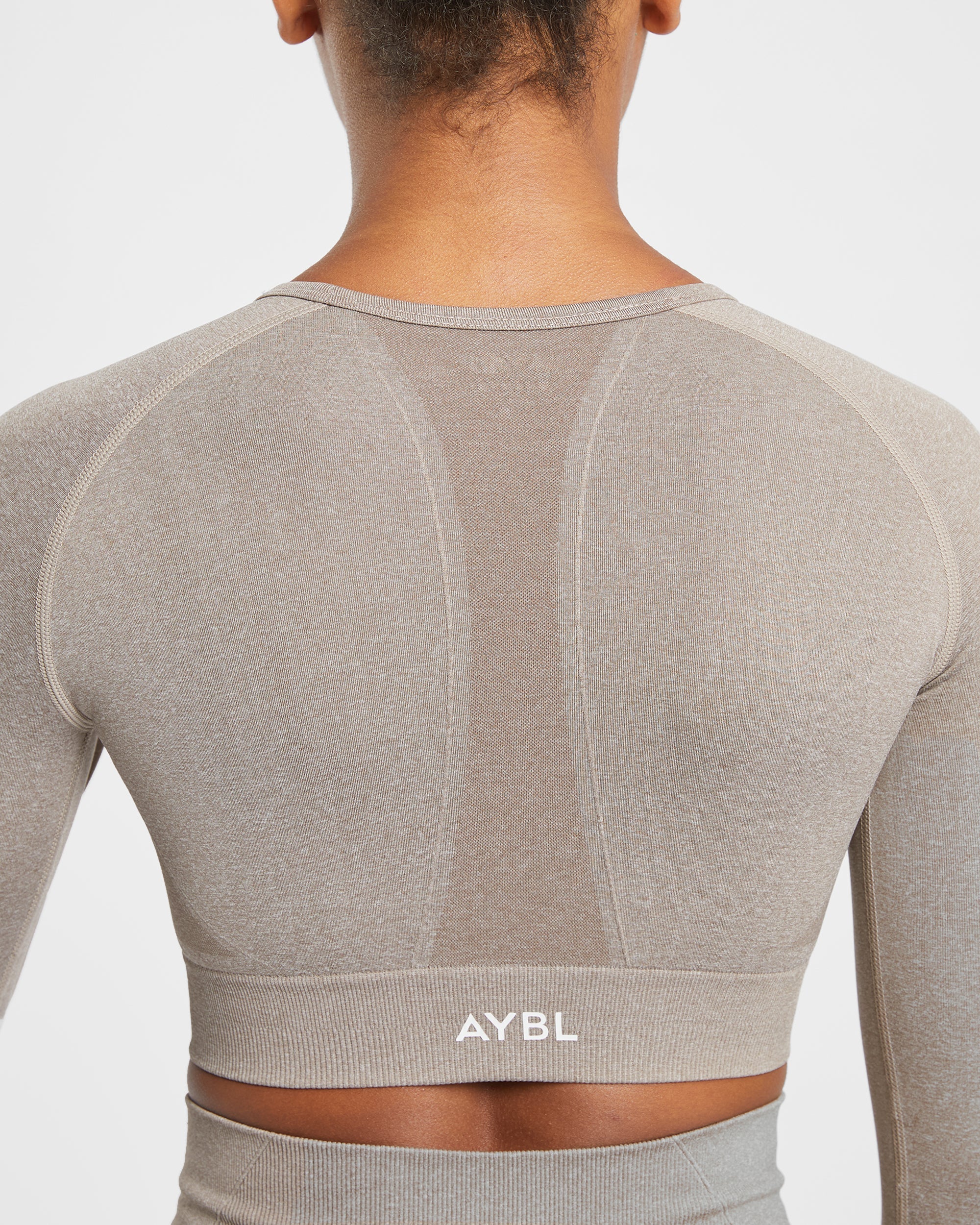 Empower Seamless Long Sleeve Crop Top - Taupe Marl