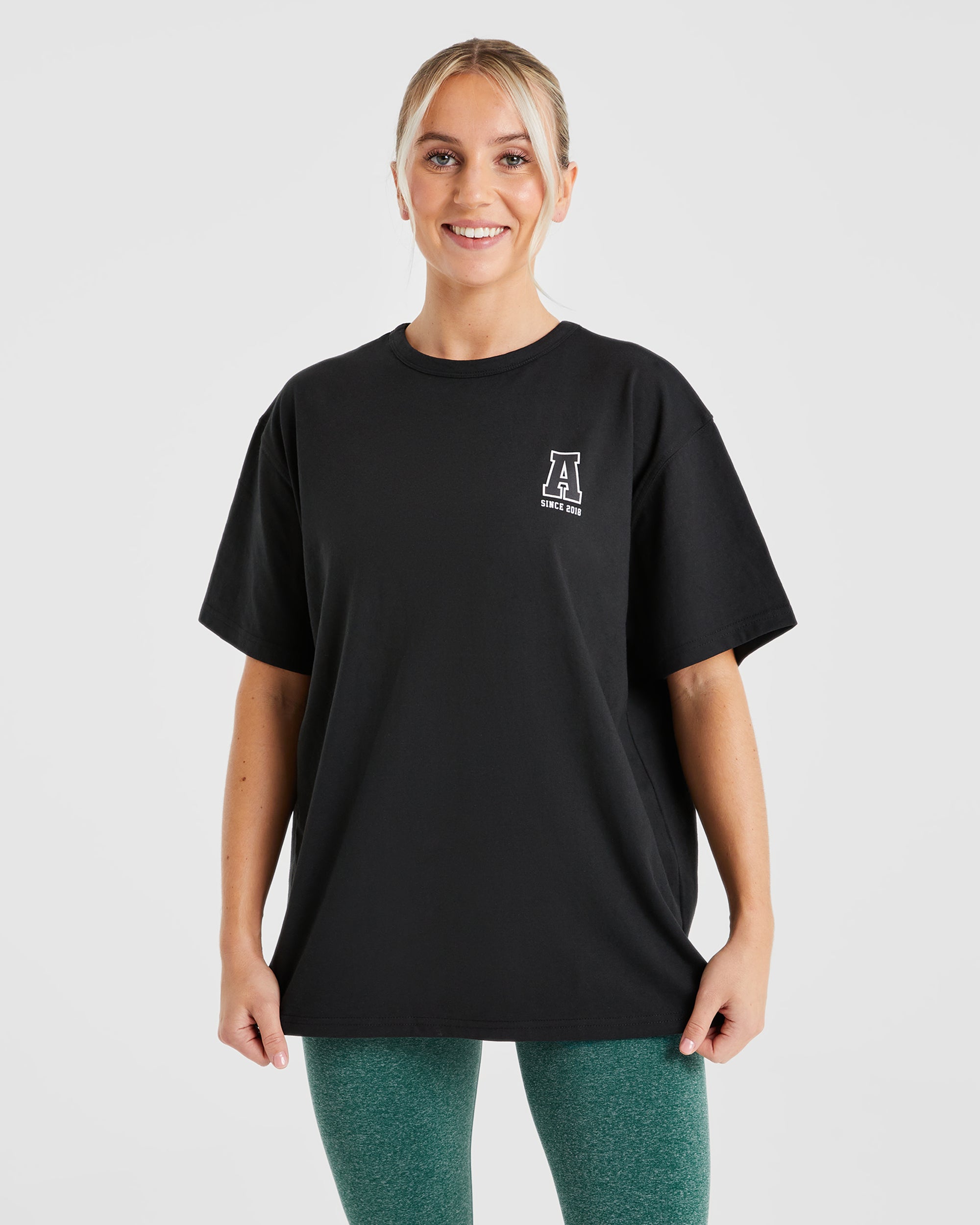 Varsity Statement Oversized T Shirt - Noir