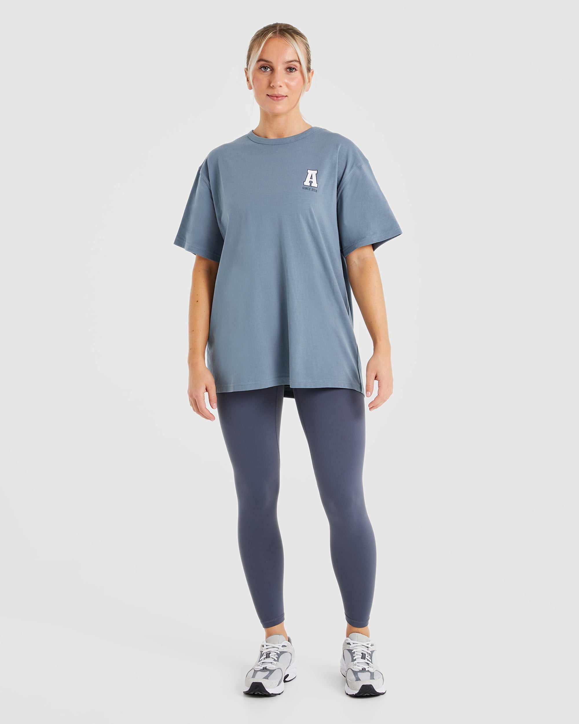 Varsity Statement Oversized T Shirt - Slate Bleu