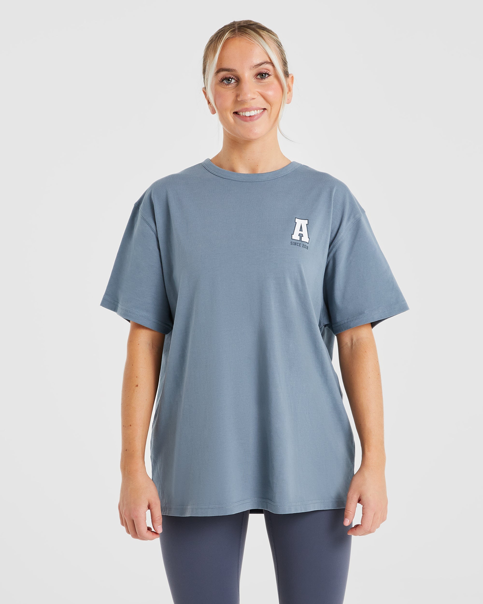 Varsity Statement Oversized T Shirt - Slate Bleu