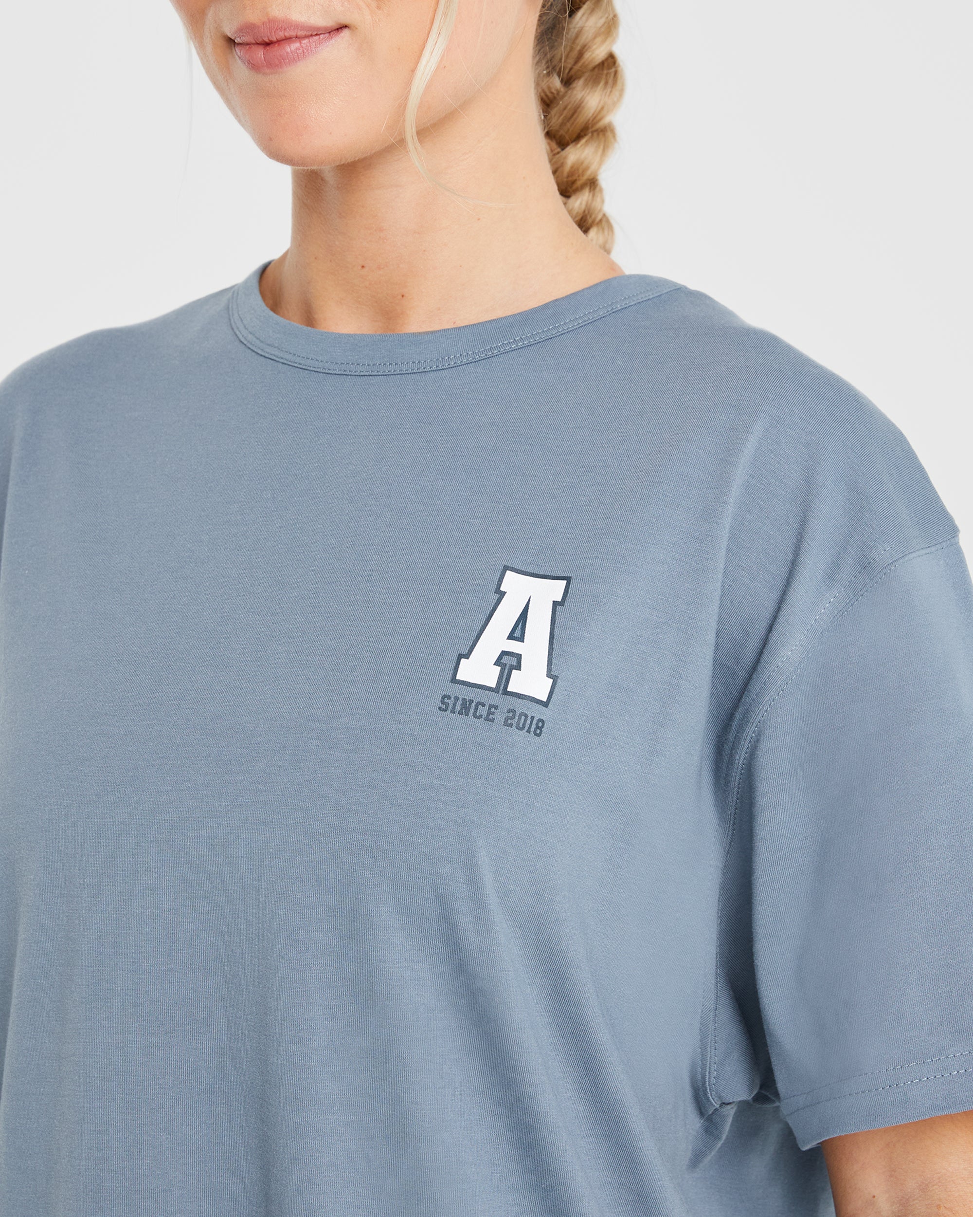 Varsity Statement Oversized T Shirt - Slate Bleu