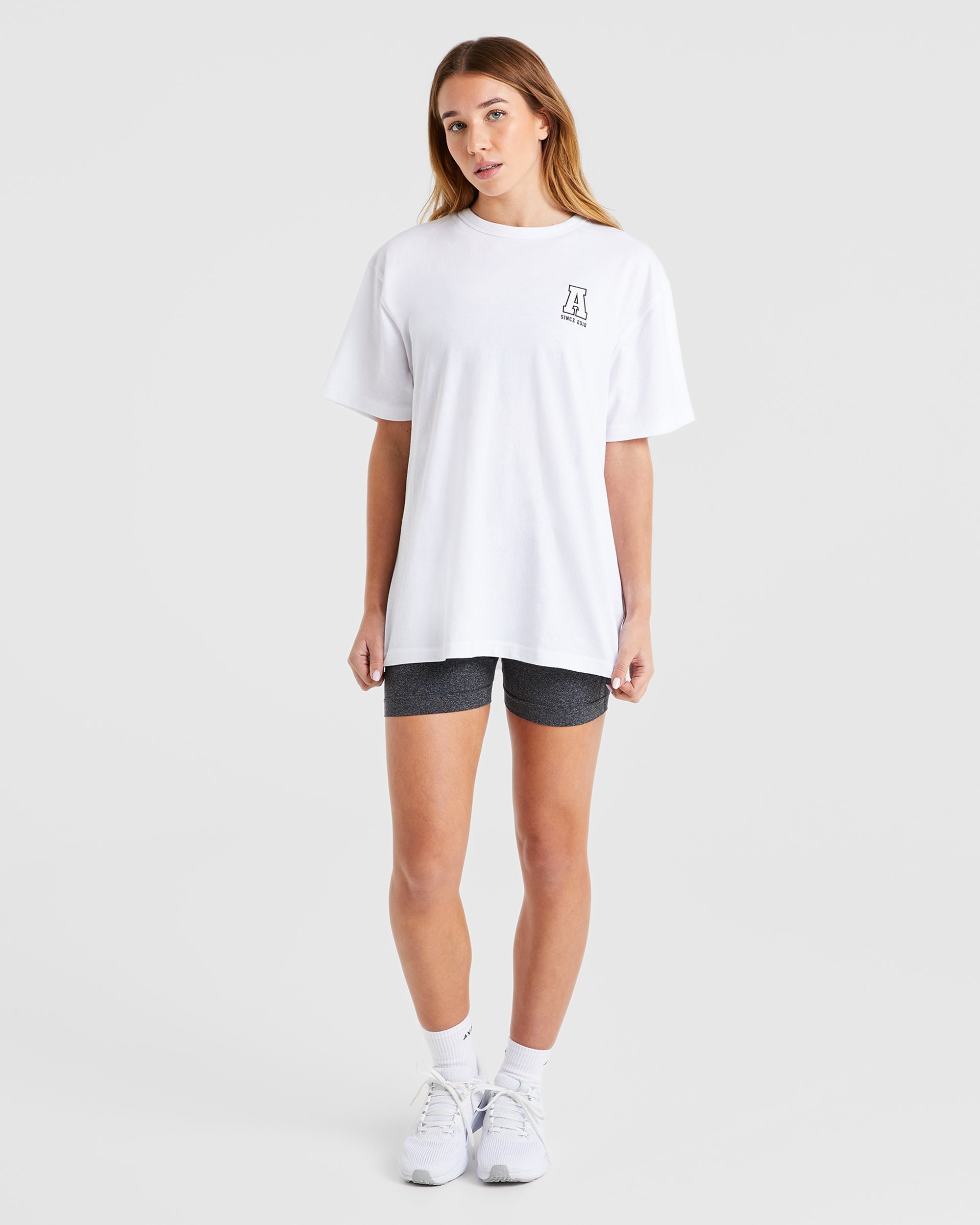 Varsity Statement Oversized T Shirt - Blanc