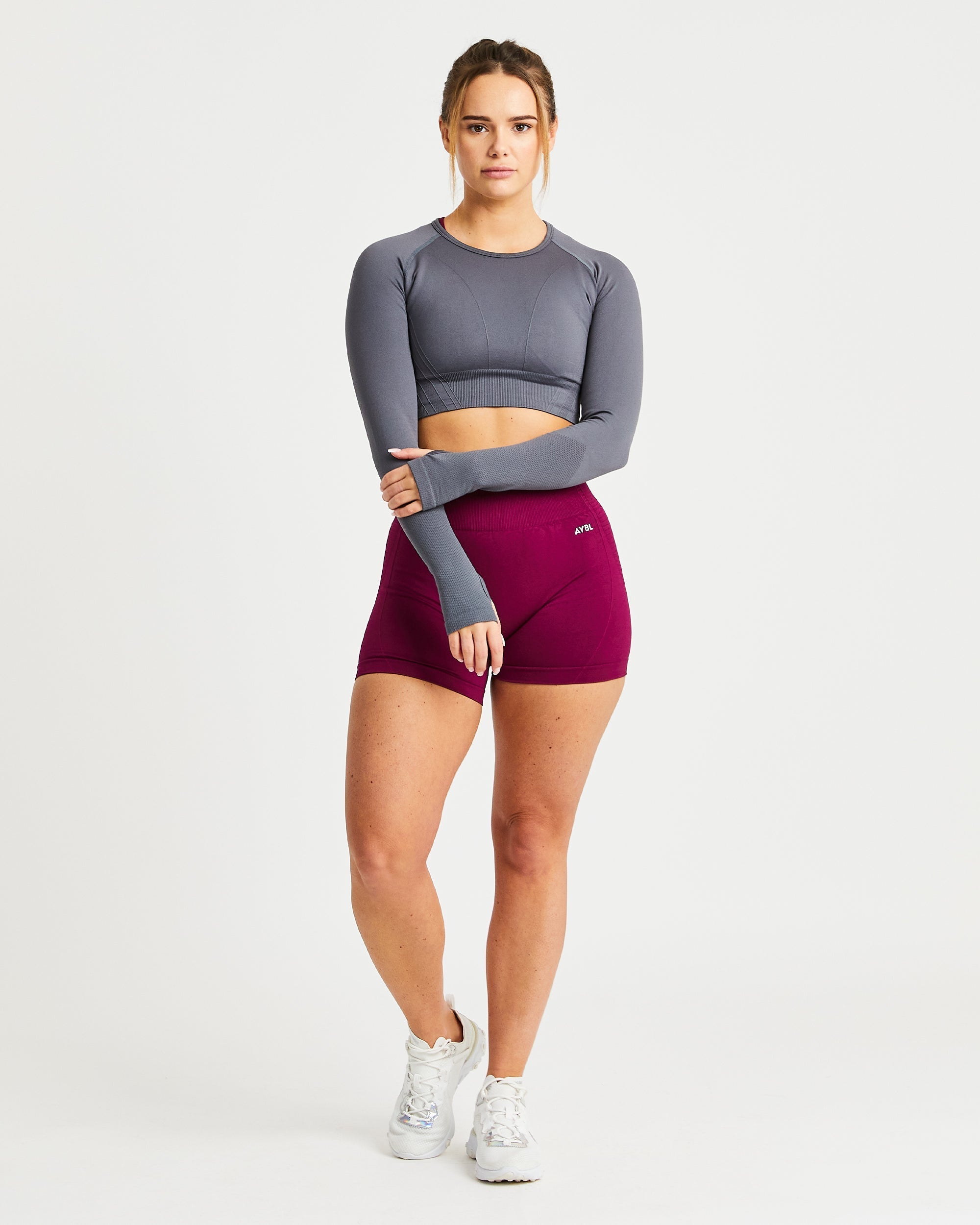 Balance V2 Seamless Long Sleeve Crop Top - Castlerock Gris