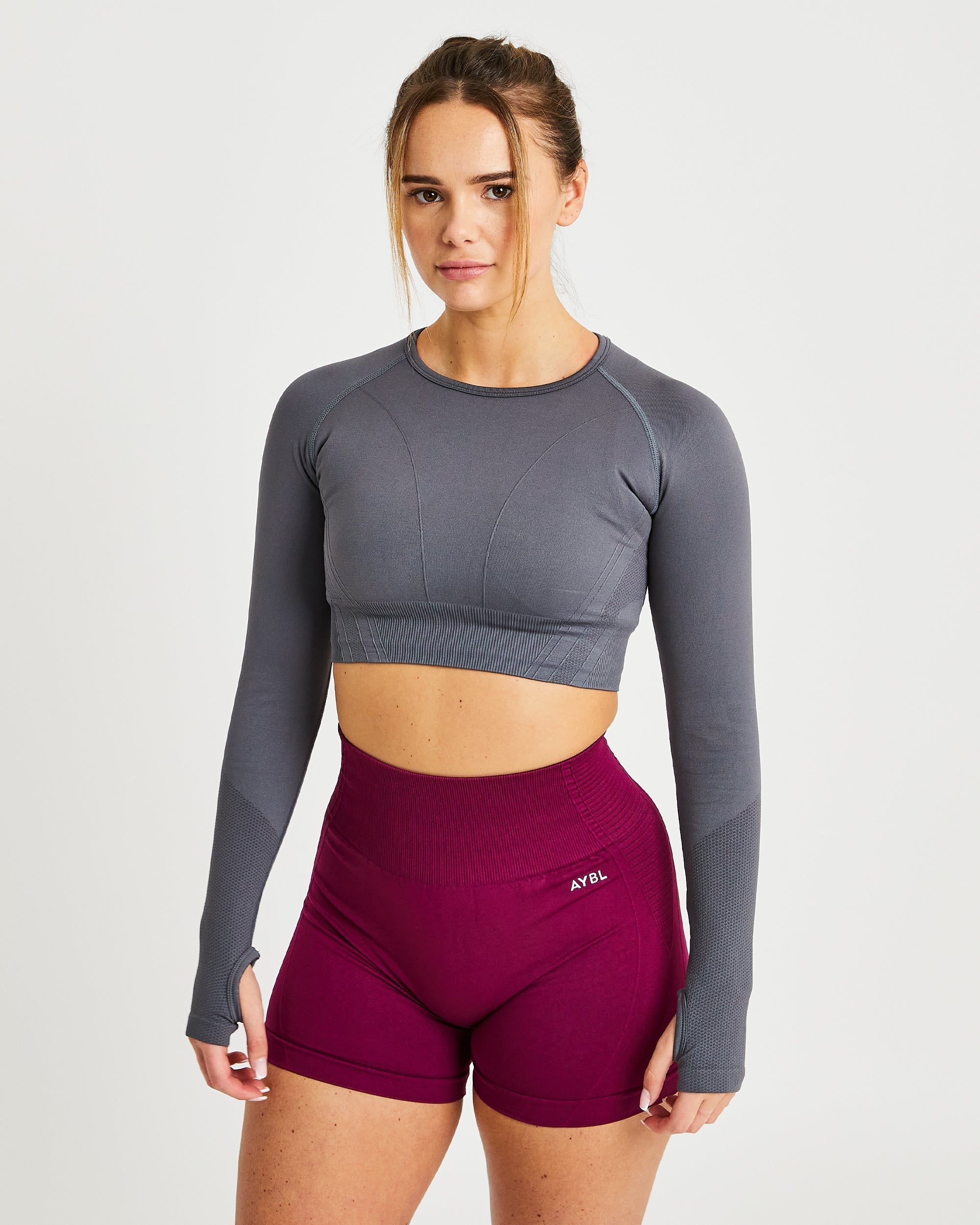 Balance V2 Seamless Long Sleeve Crop Top - Castlerock Gris