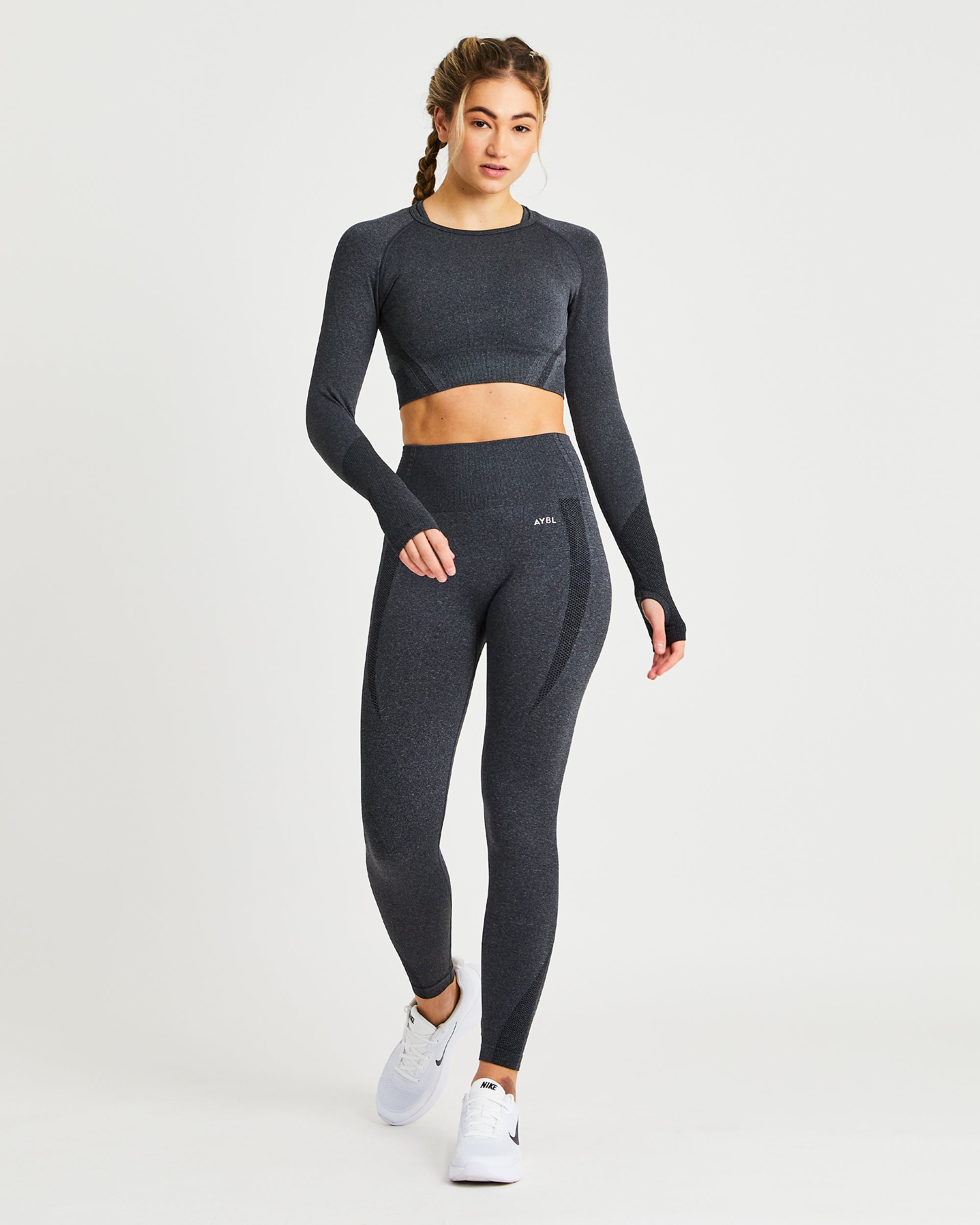 Balance V2 Seamless Long Sleeve Crop Top - Speckle Noir