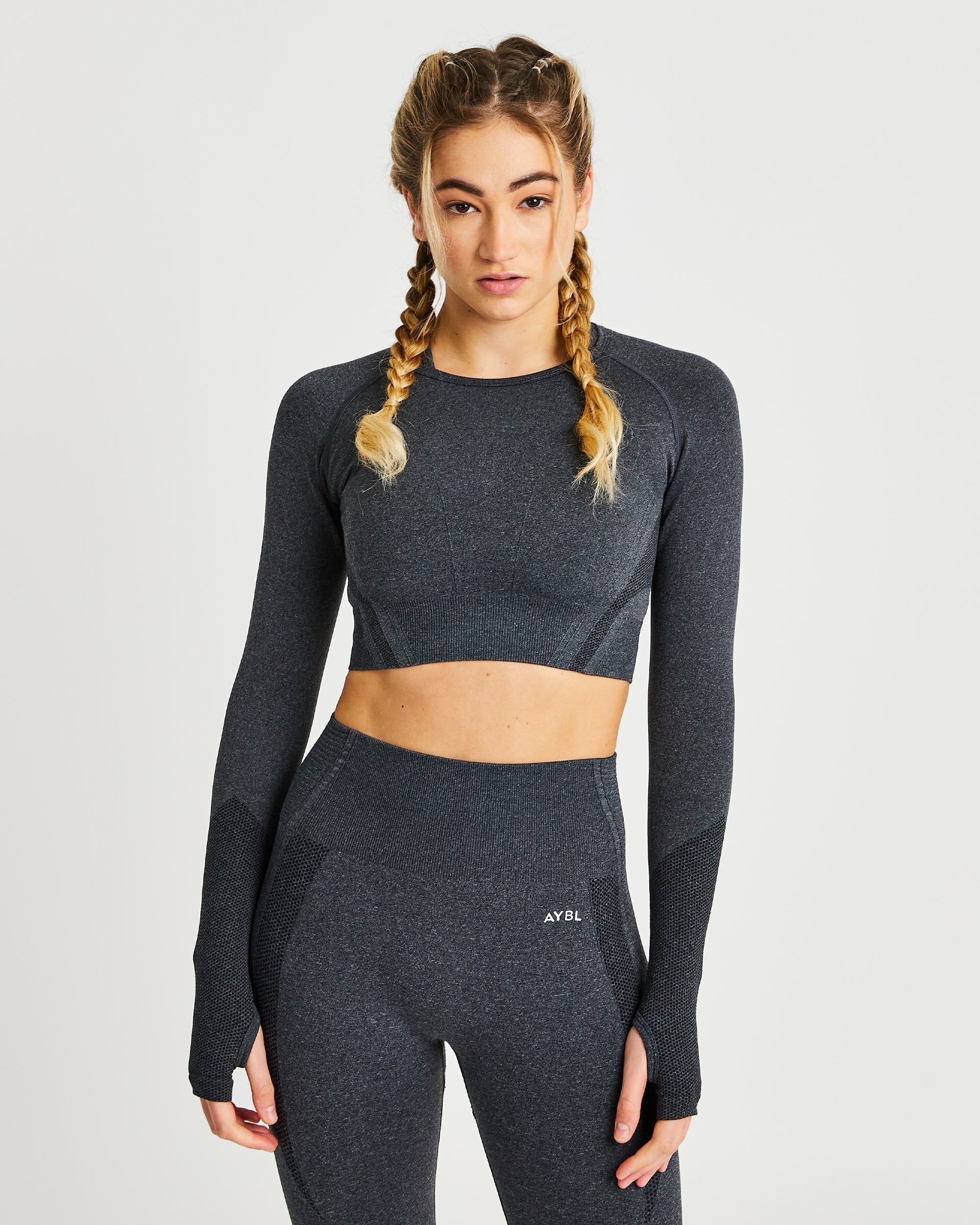 Balance V2 Seamless Long Sleeve Crop Top - Speckle Noir