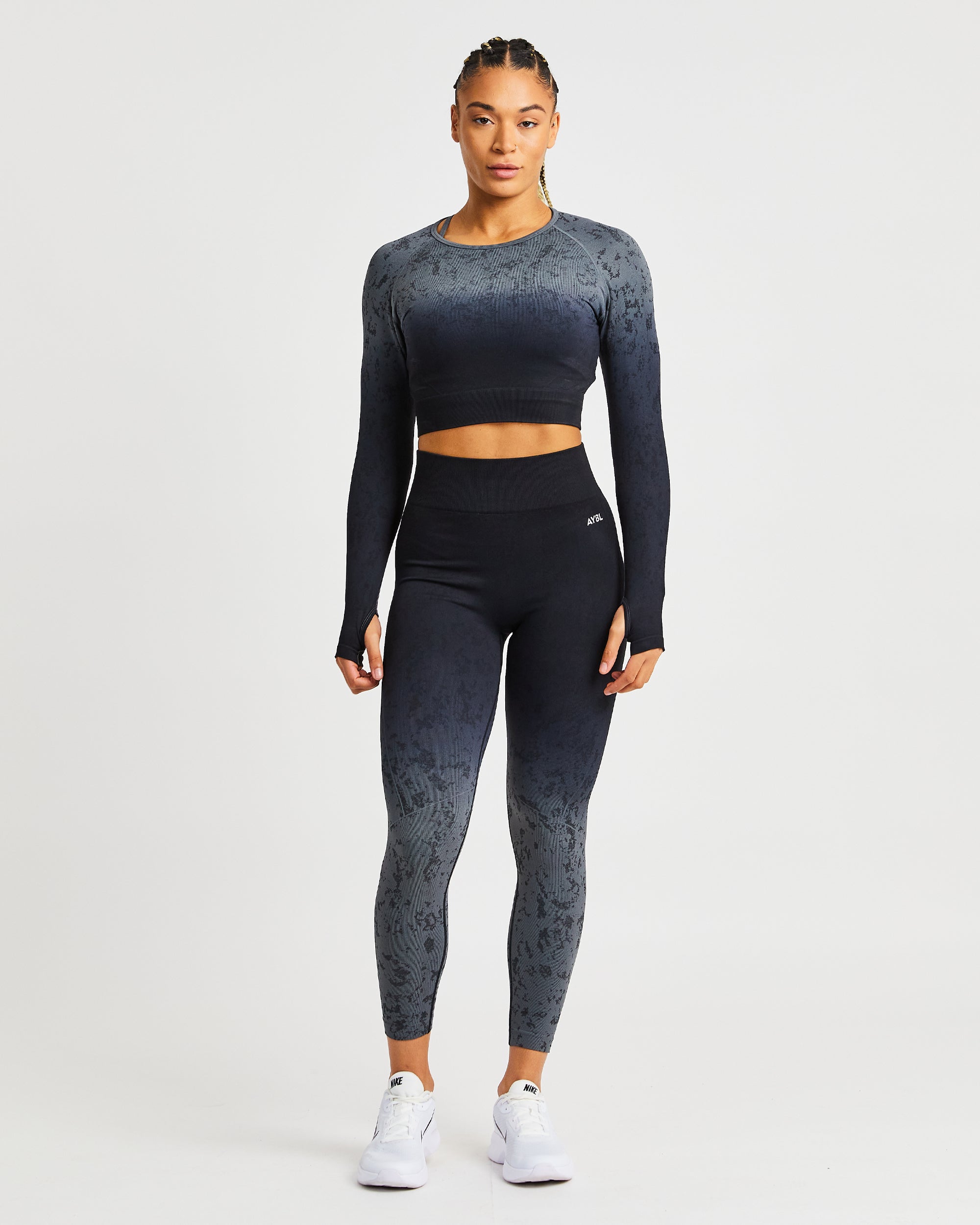 Flare Seamless Long Sleeve Crop Top - Noir