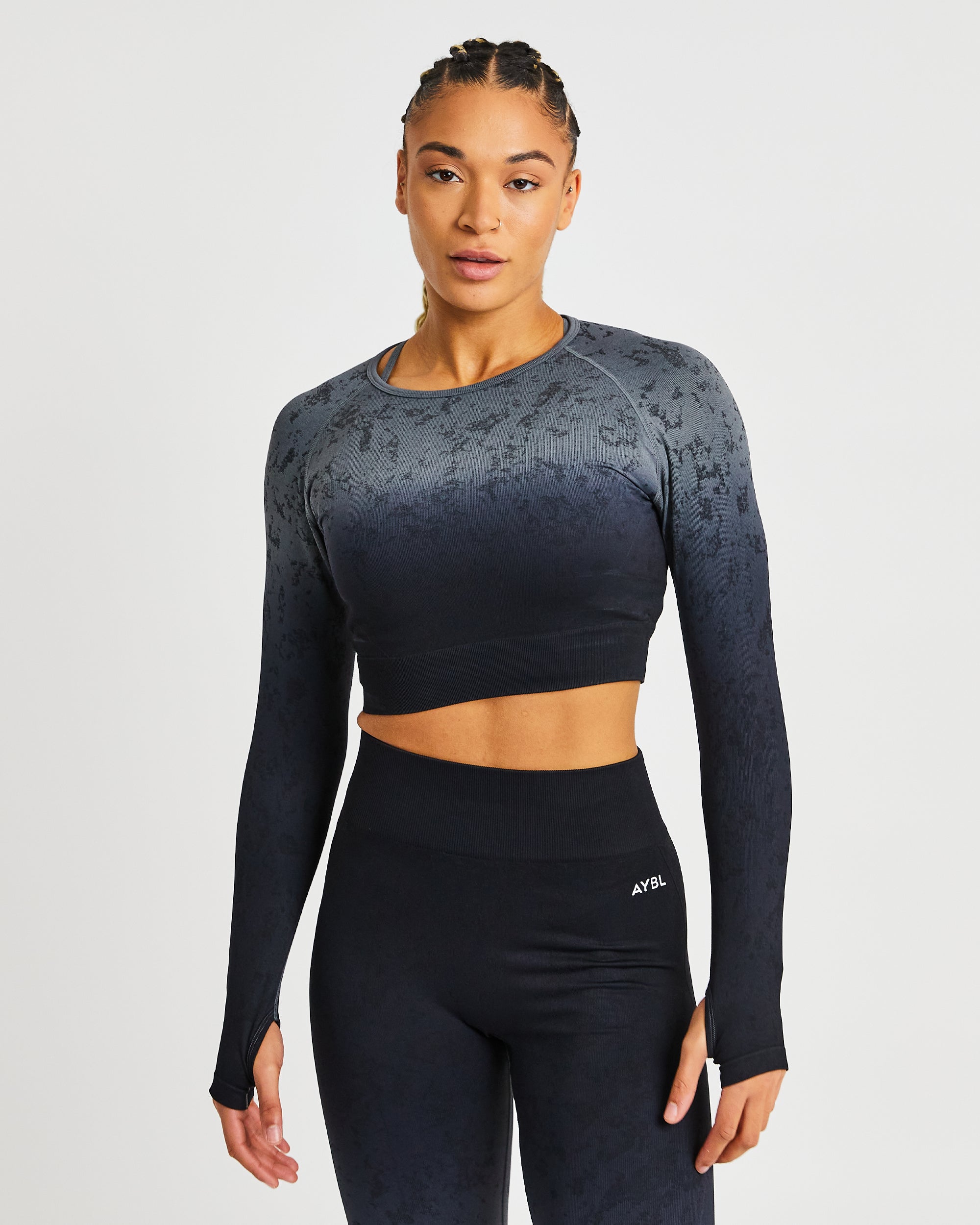 Flare Seamless Long Sleeve Crop Top - Noir