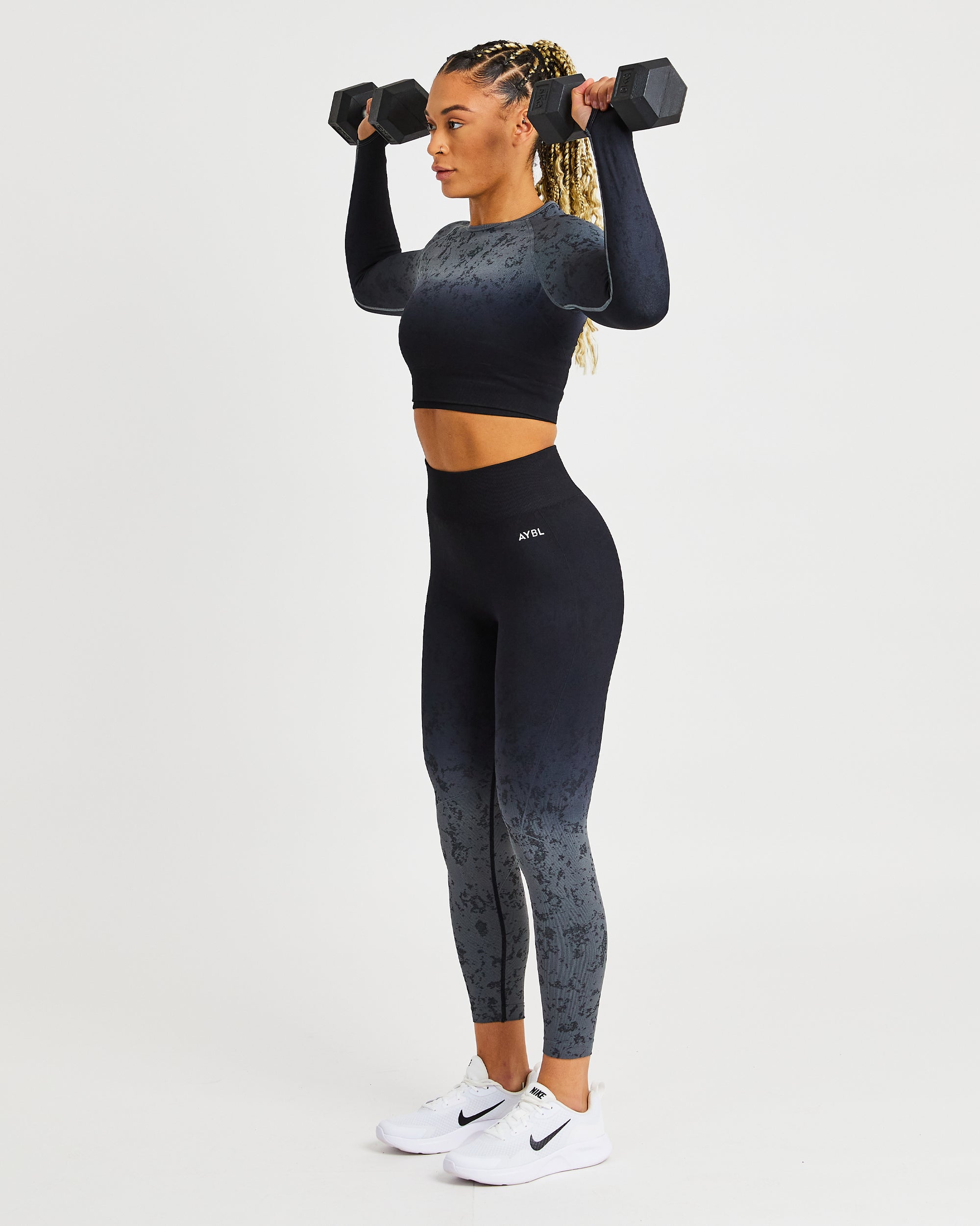 Flare Seamless Long Sleeve Crop Top - Noir