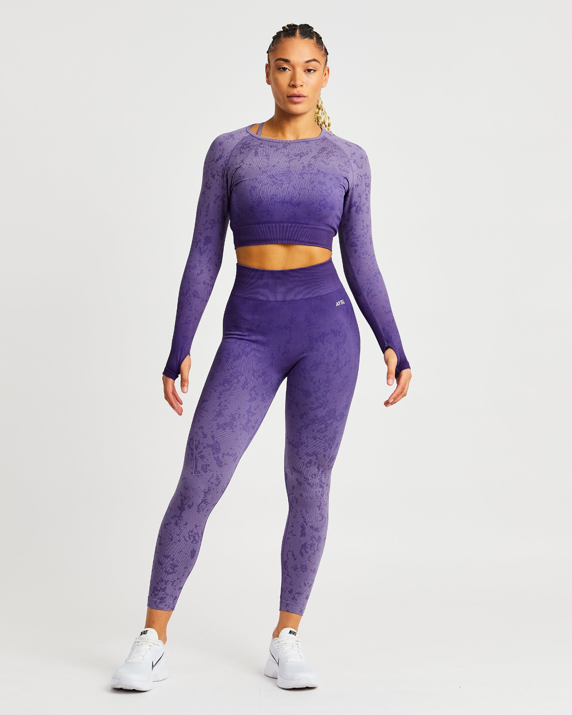 Flare Seamless Long Sleeve Crop Top - Violet