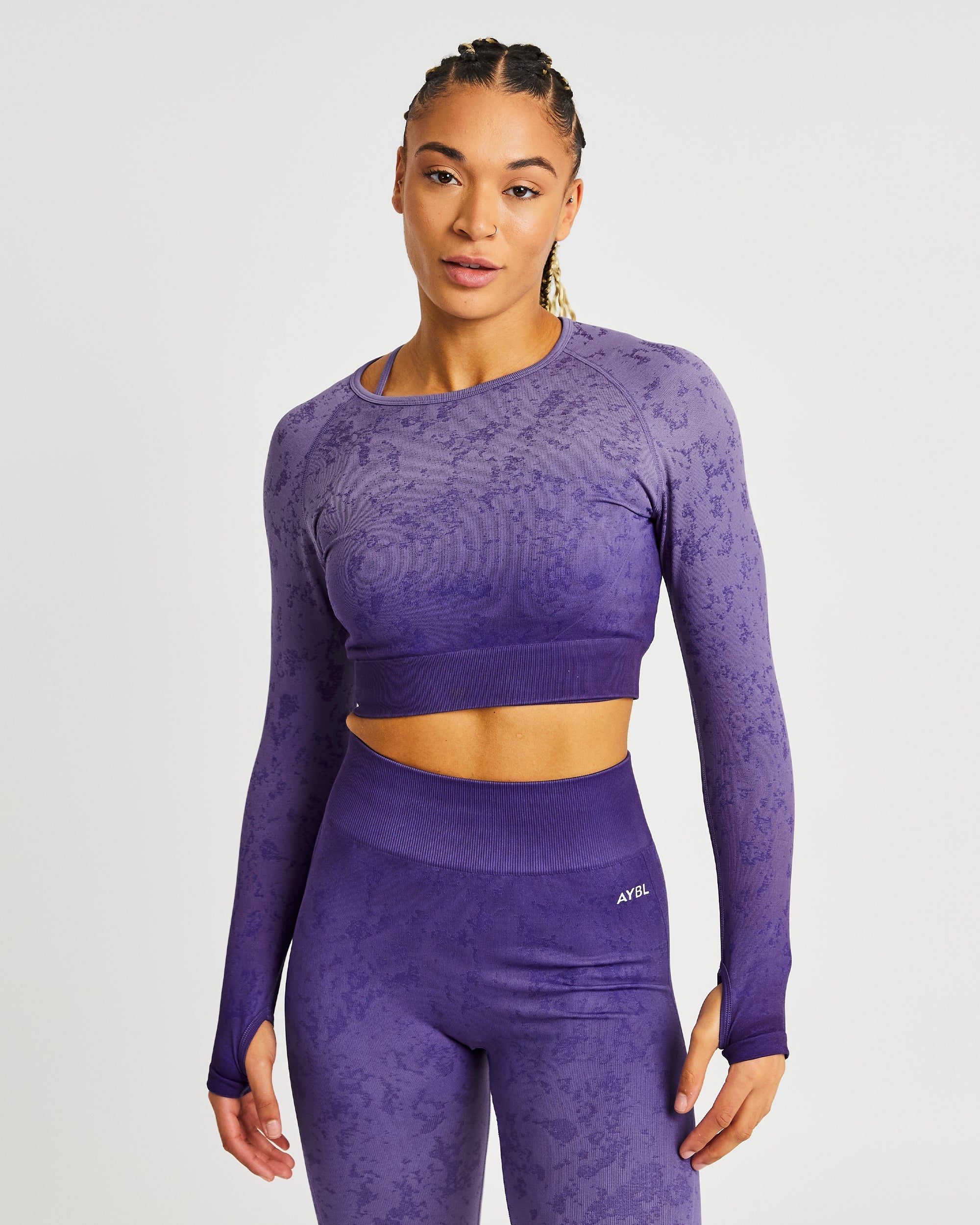 Flare Seamless Long Sleeve Crop Top - Violet