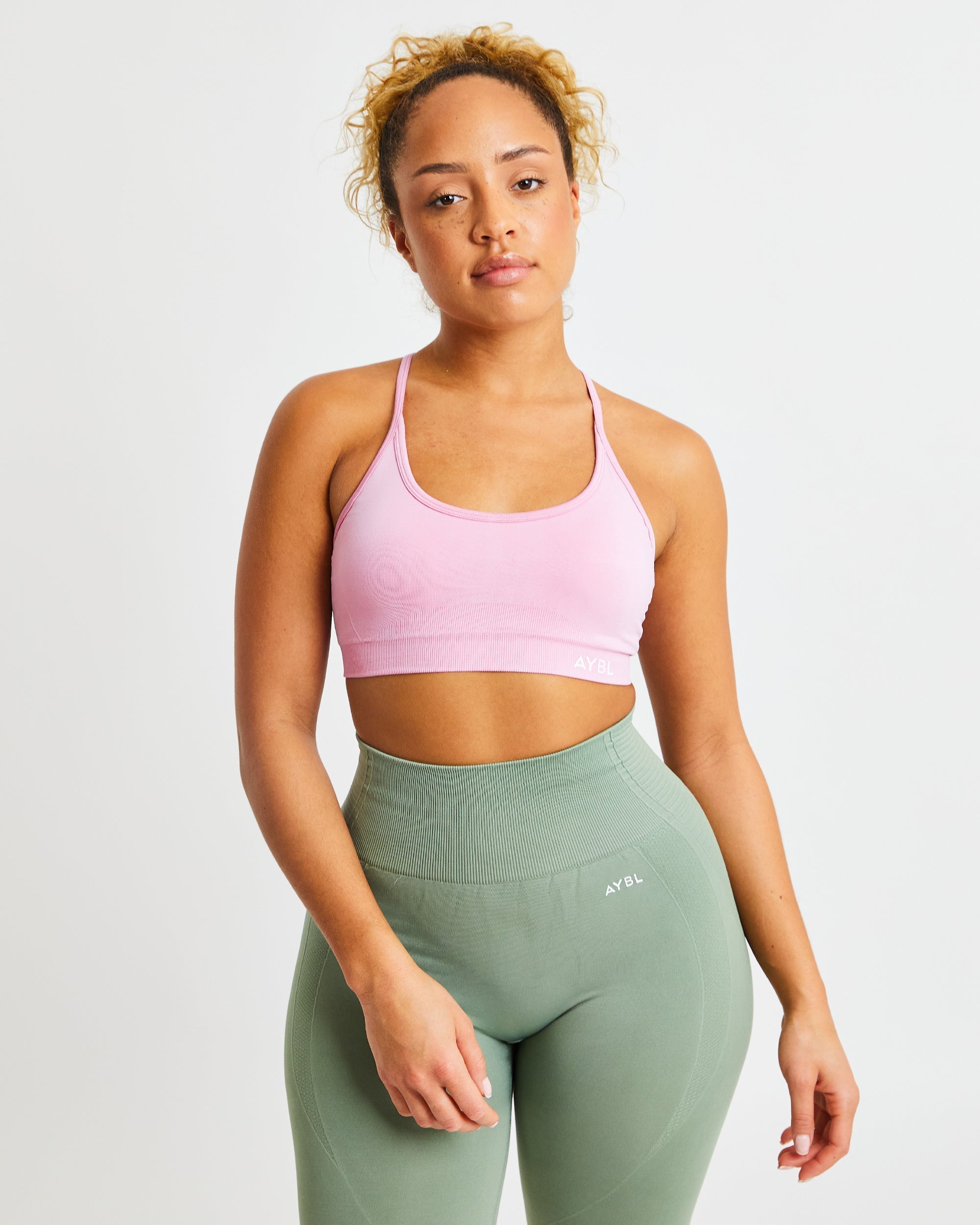 Essential Seamless V Neck Sports Bra - Baby Rose