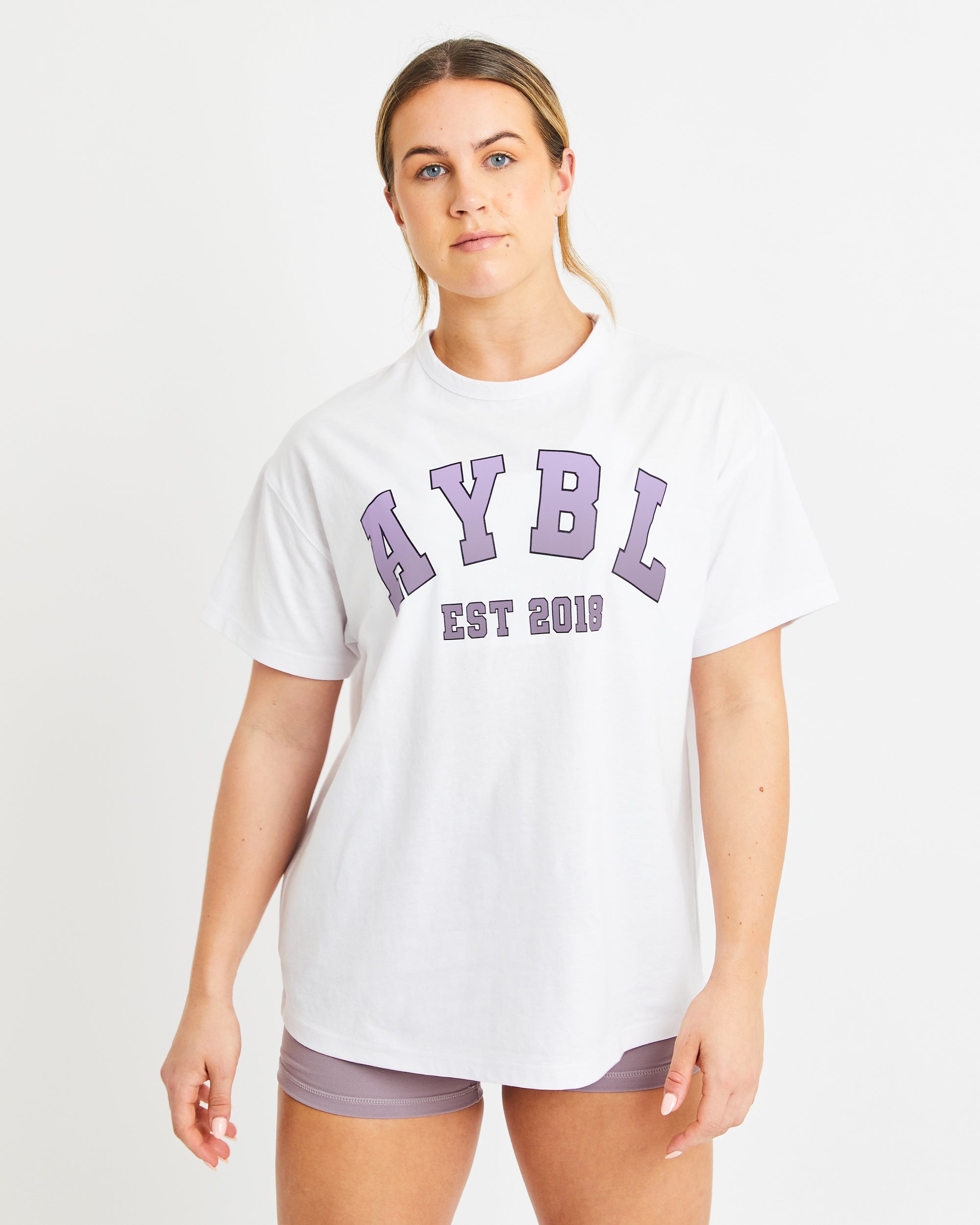 Varsity Oversized T Shirt - Blanc/Violet