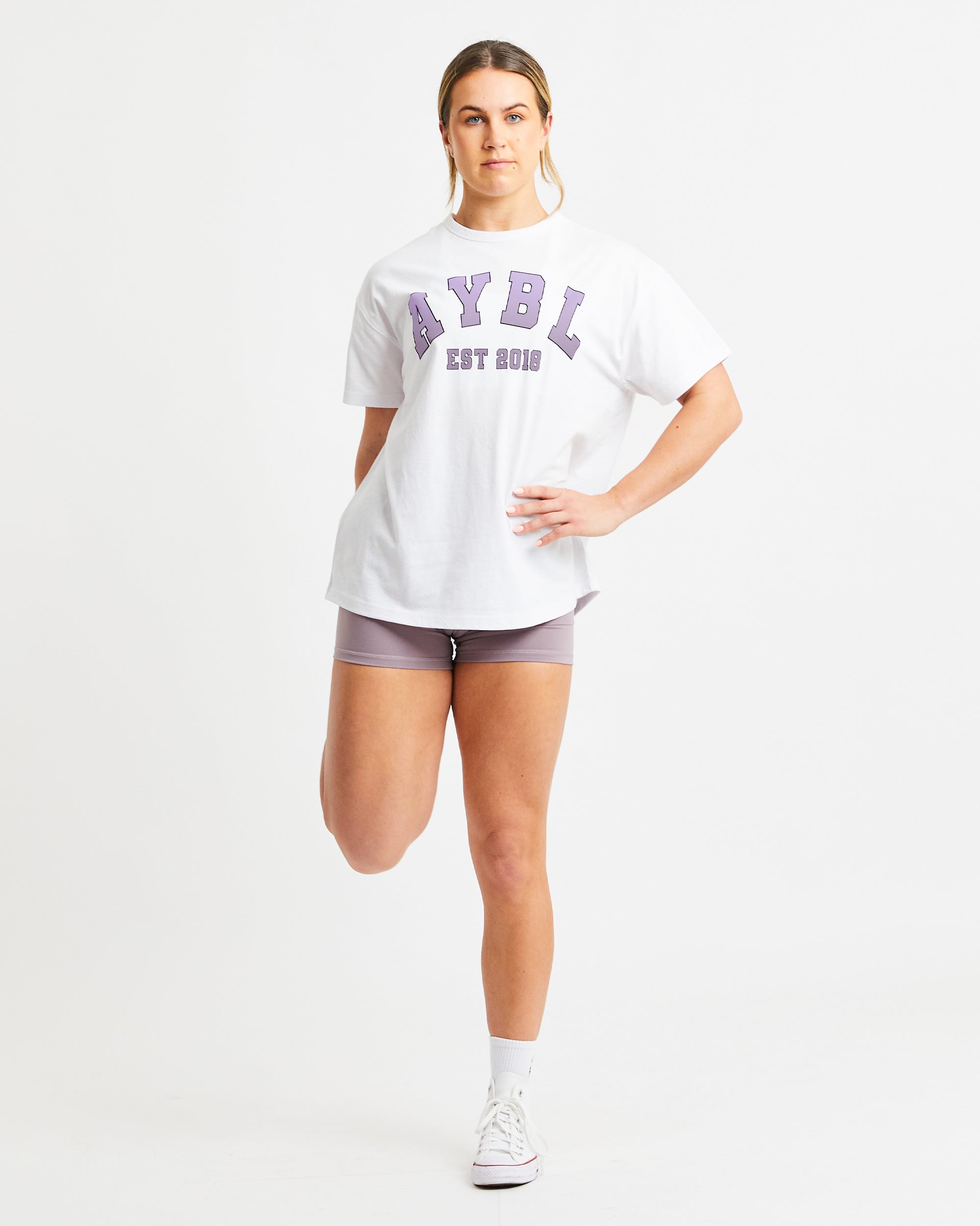 Varsity Oversized T Shirt - Blanc/Violet