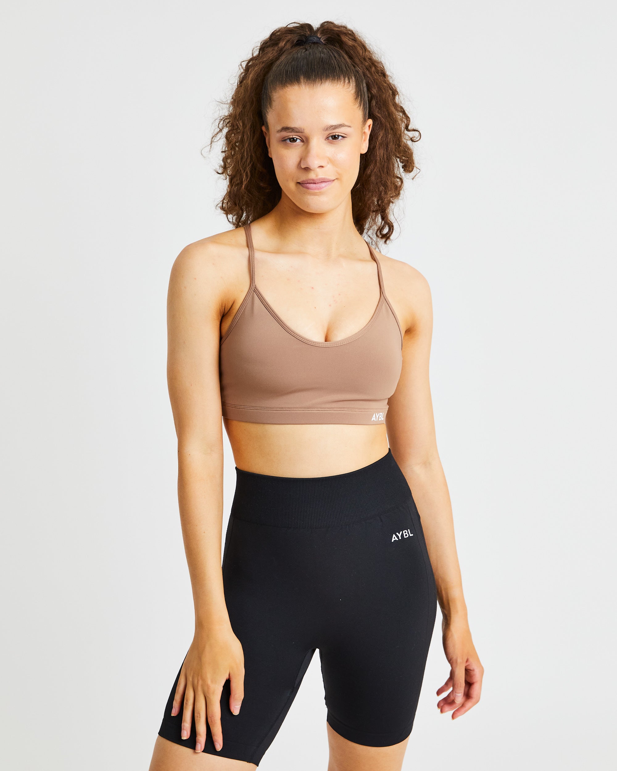 Essential V Neck Sports Bra - Marron