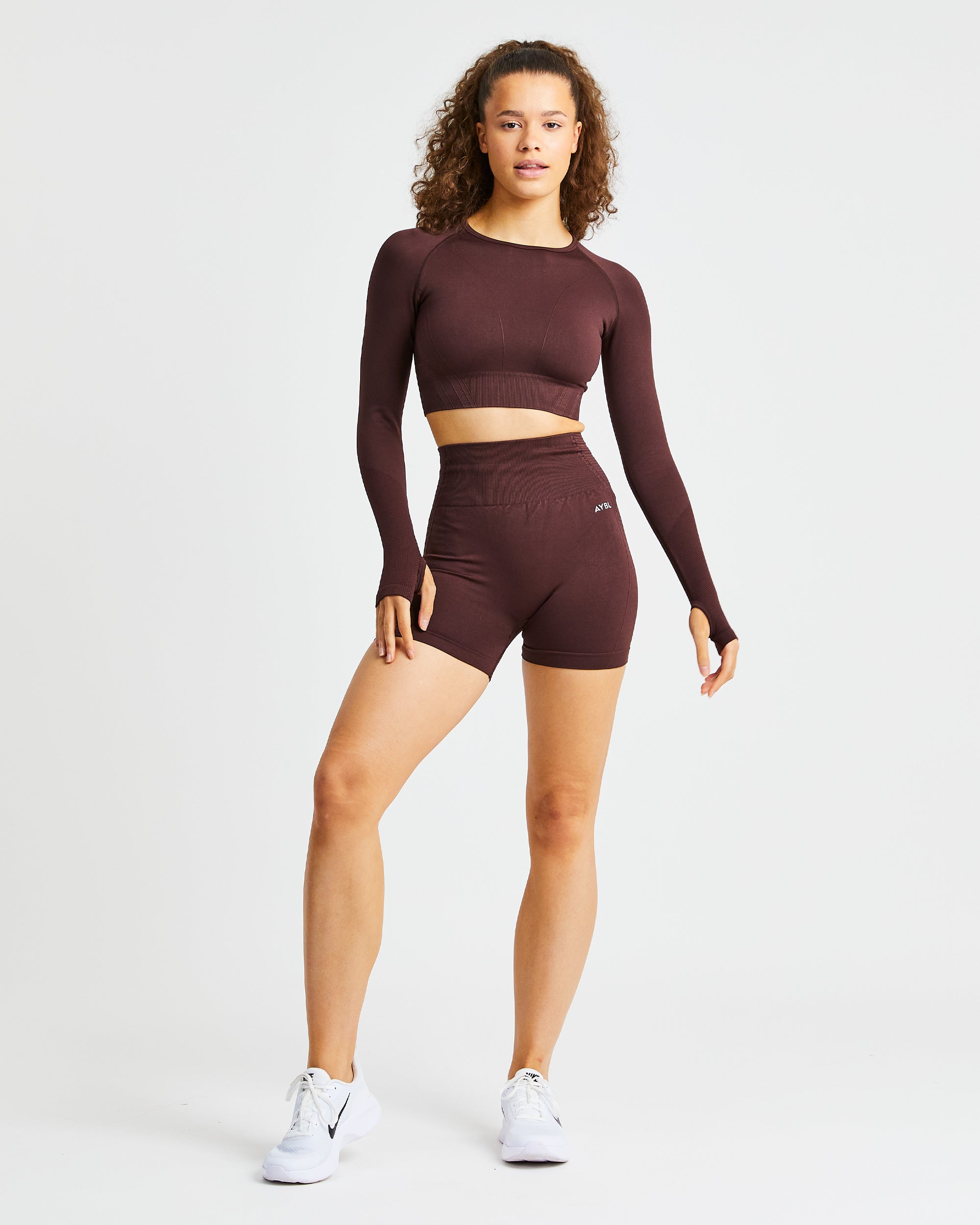 Balance V2 Seamless Long Sleeve Crop Top - Chocolate Marron