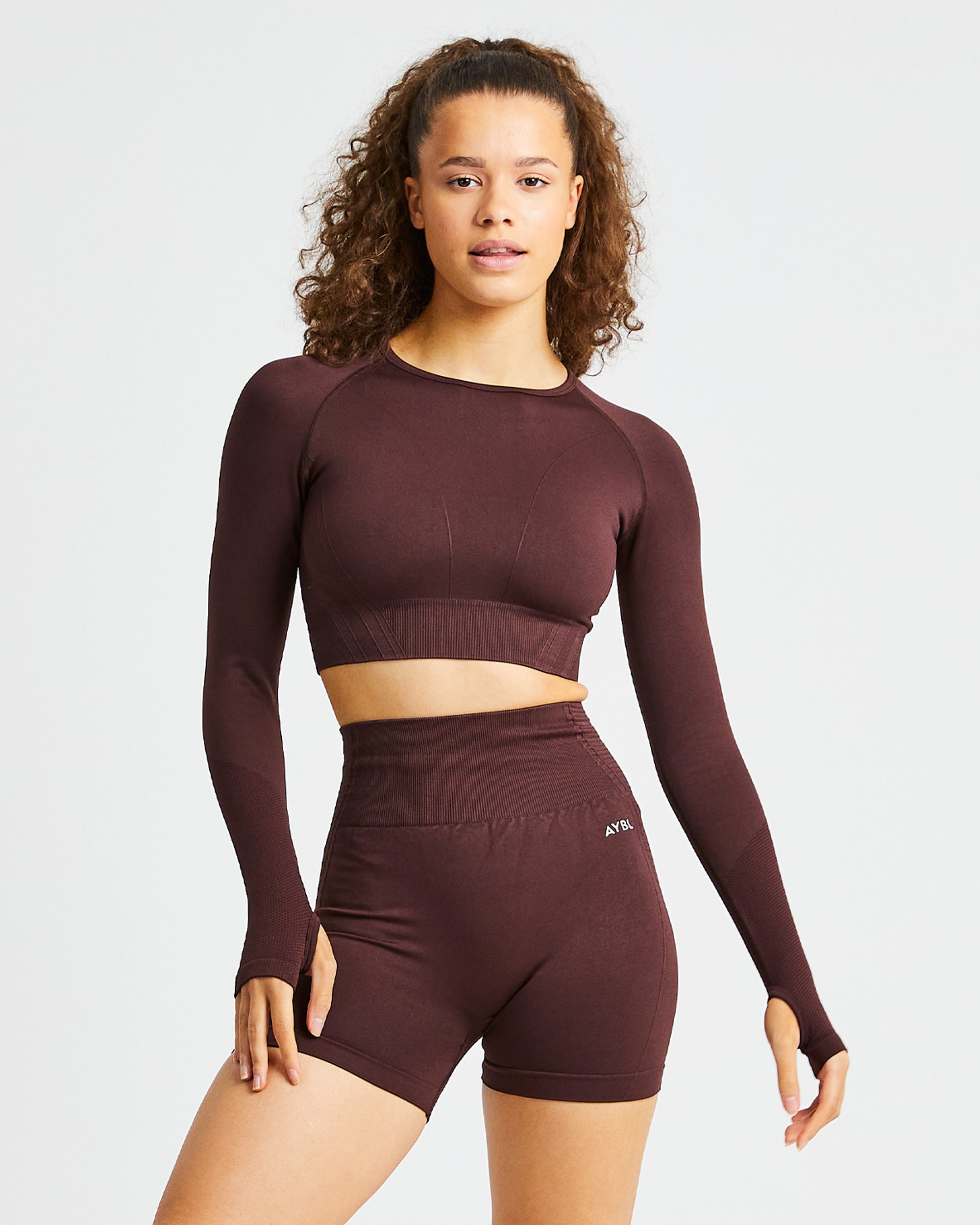 Balance V2 Seamless Long Sleeve Crop Top - Chocolate Marron