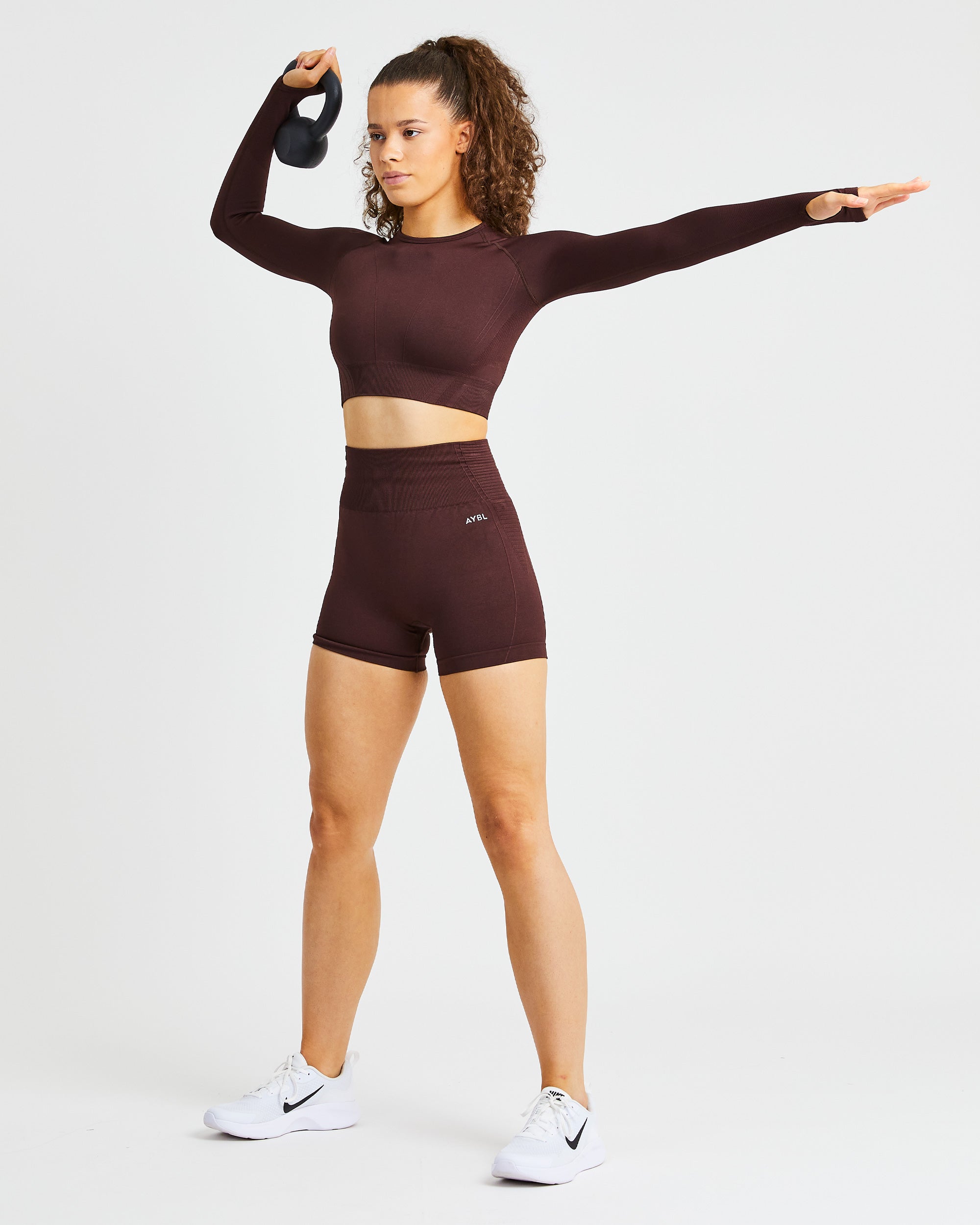 Balance V2 Seamless Long Sleeve Crop Top - Chocolate Marron