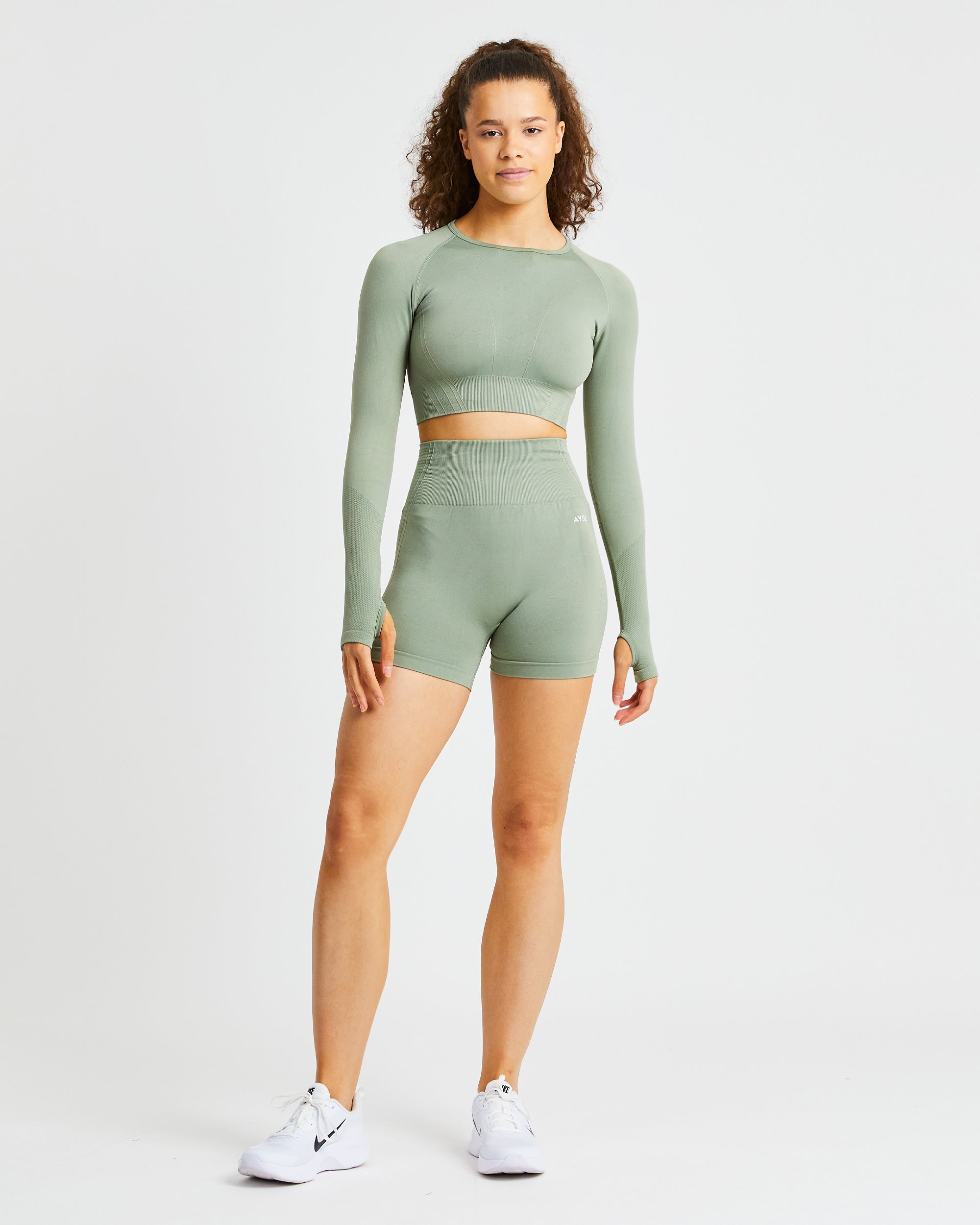 Balance V2 Seamless Long Sleeve Crop Top - Olive Vert