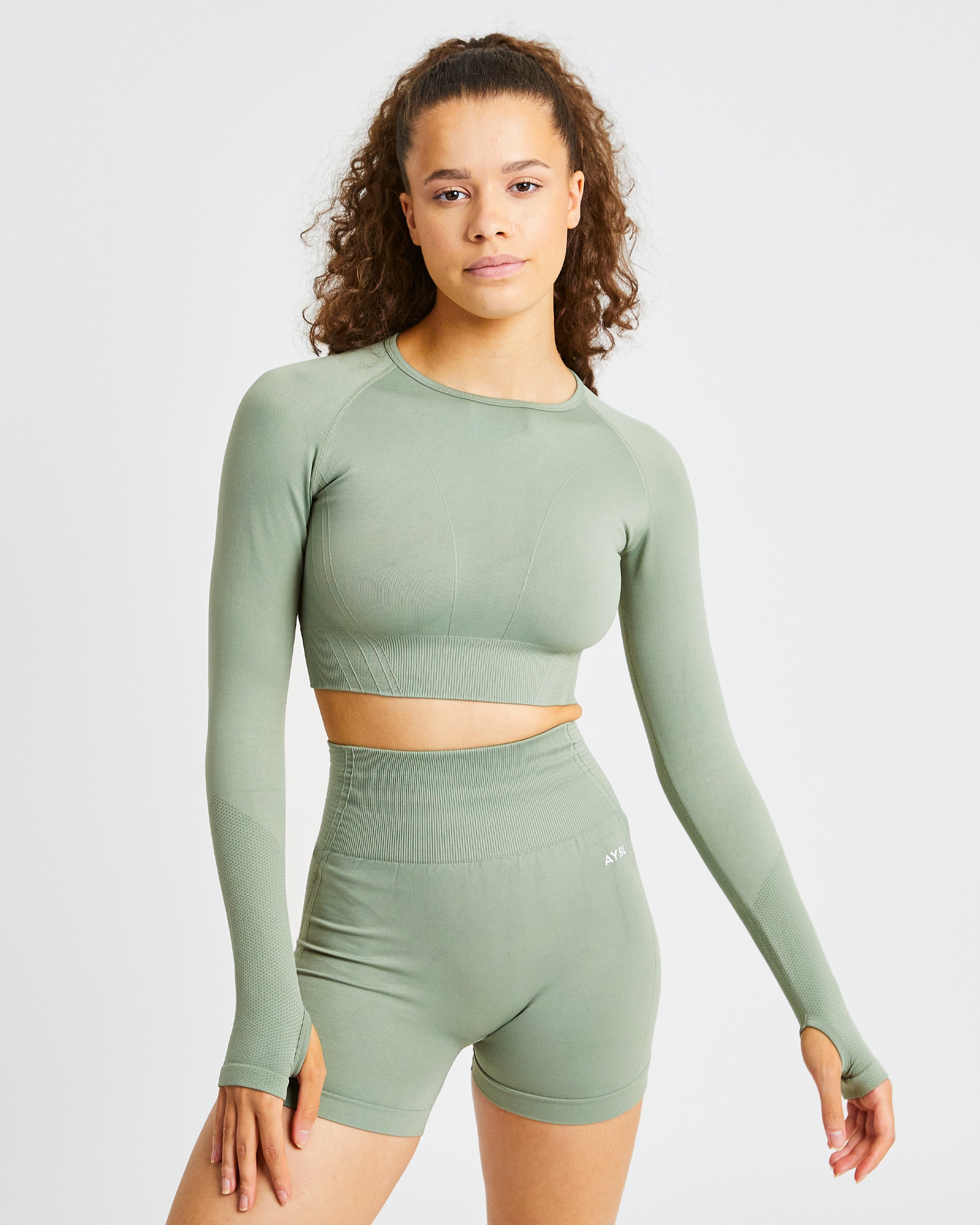 Balance V2 Seamless Long Sleeve Crop Top - Olive Vert