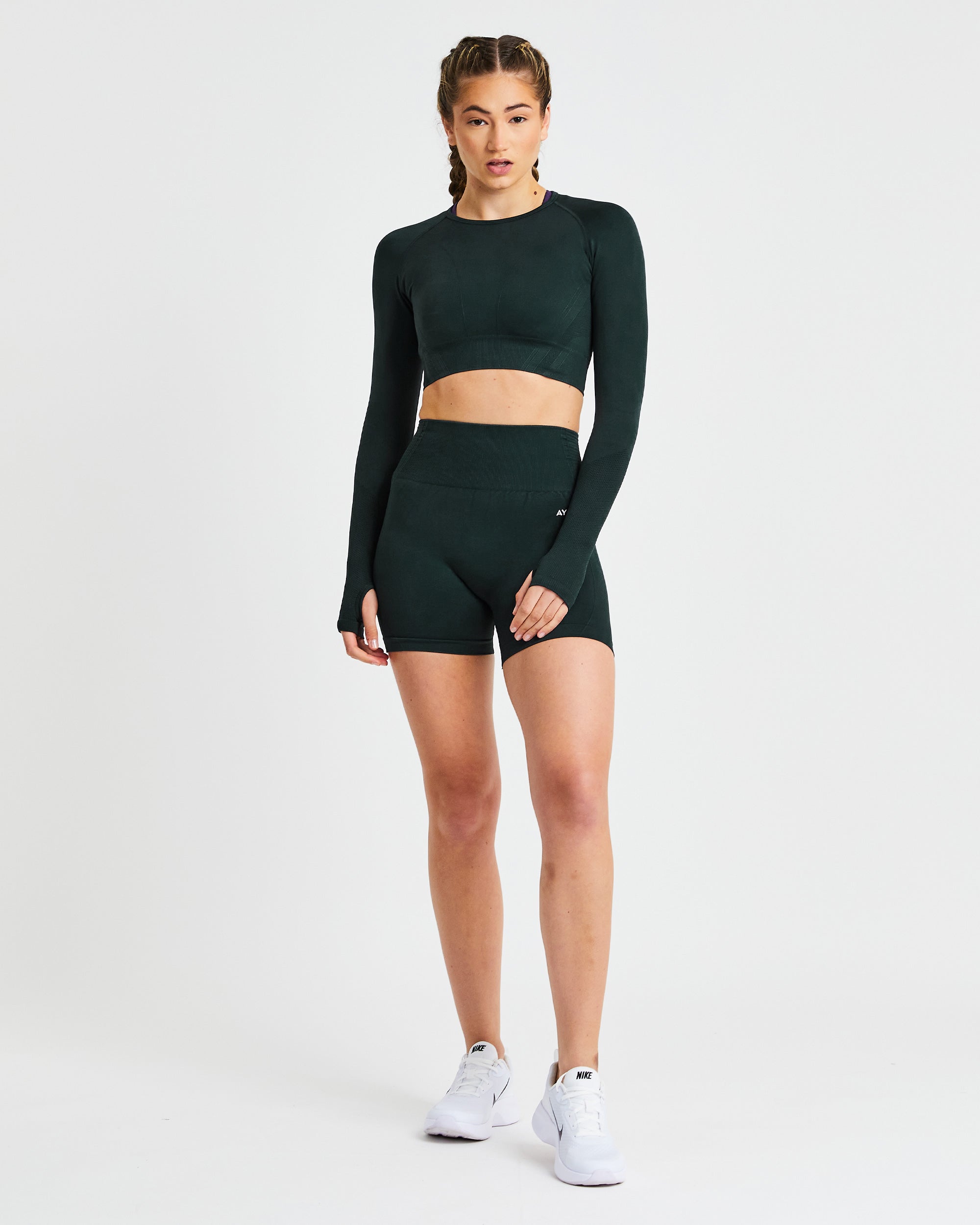 Balance V2 Seamless Long Sleeve Crop Top - Forest Vert