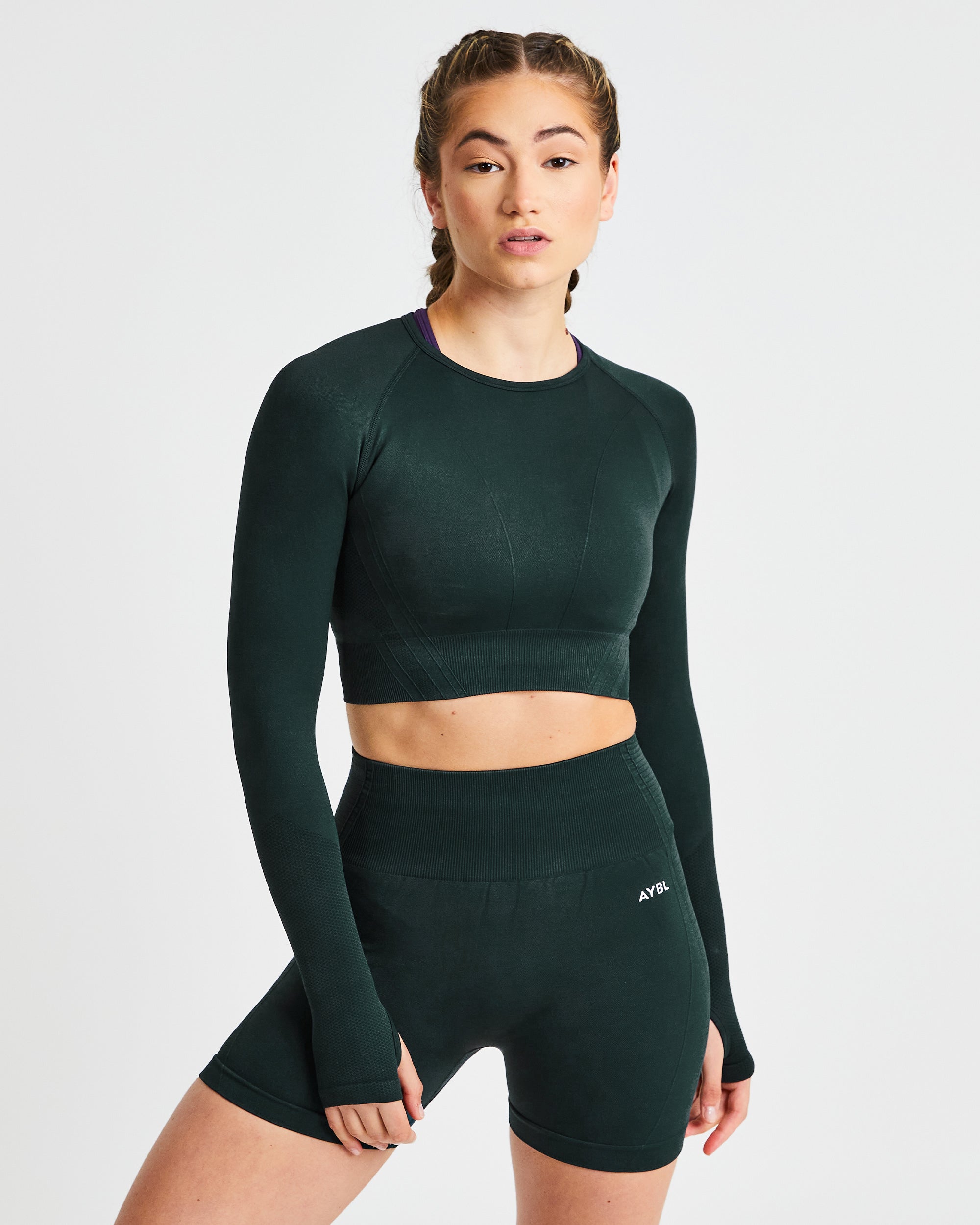 Balance V2 Seamless Long Sleeve Crop Top - Forest Vert