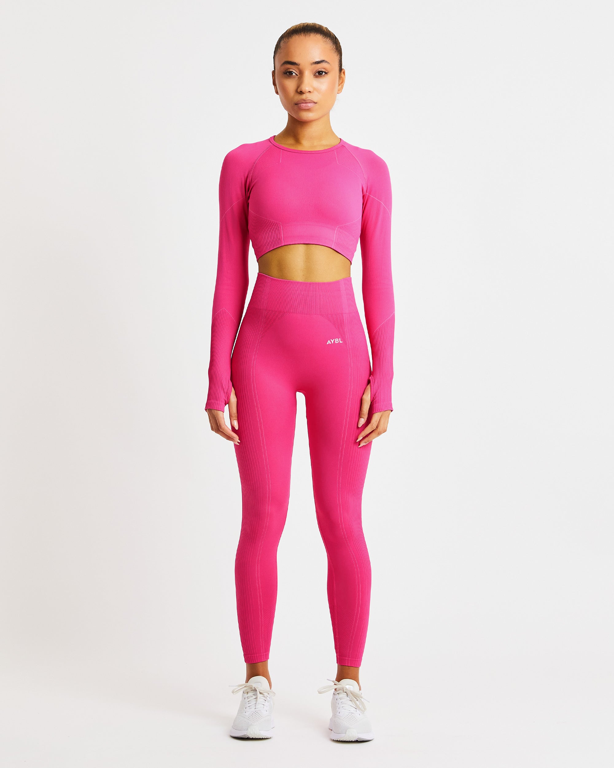 Reflex Seamless Long Sleeve Crop Top - Fuchsia Rose