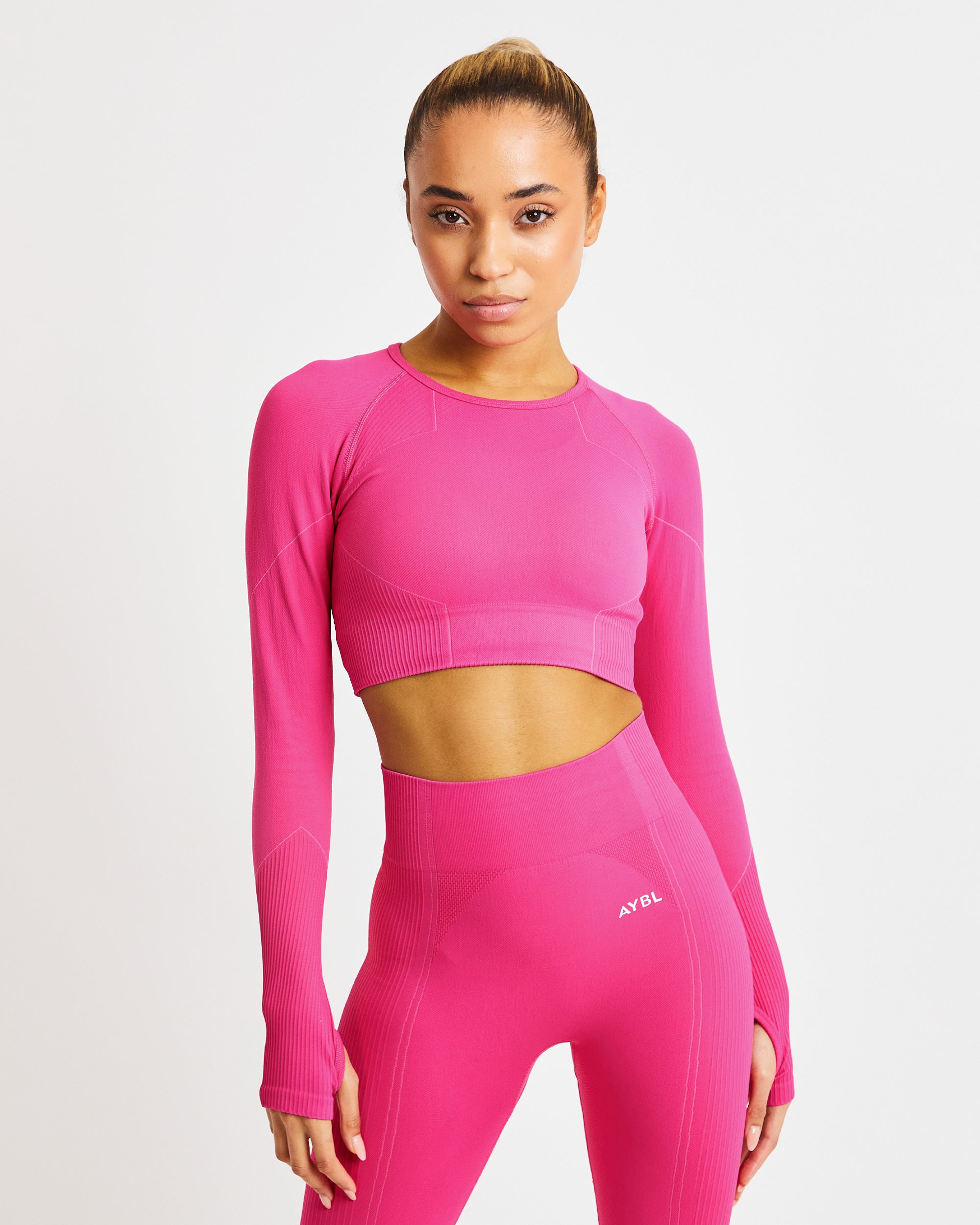 Reflex Seamless Long Sleeve Crop Top - Fuchsia Rose