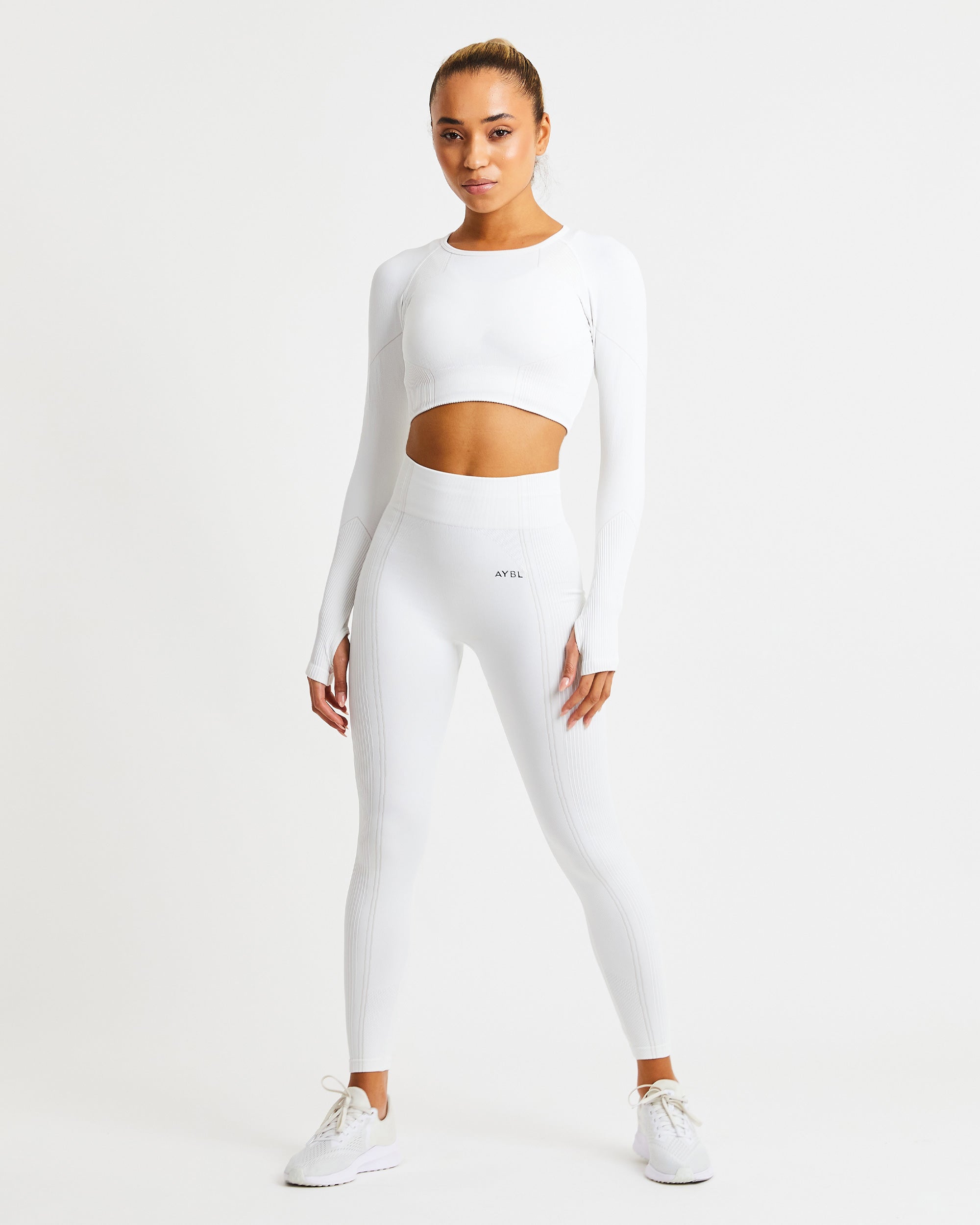 Reflex Seamless Long Sleeve Crop Top - Blanc