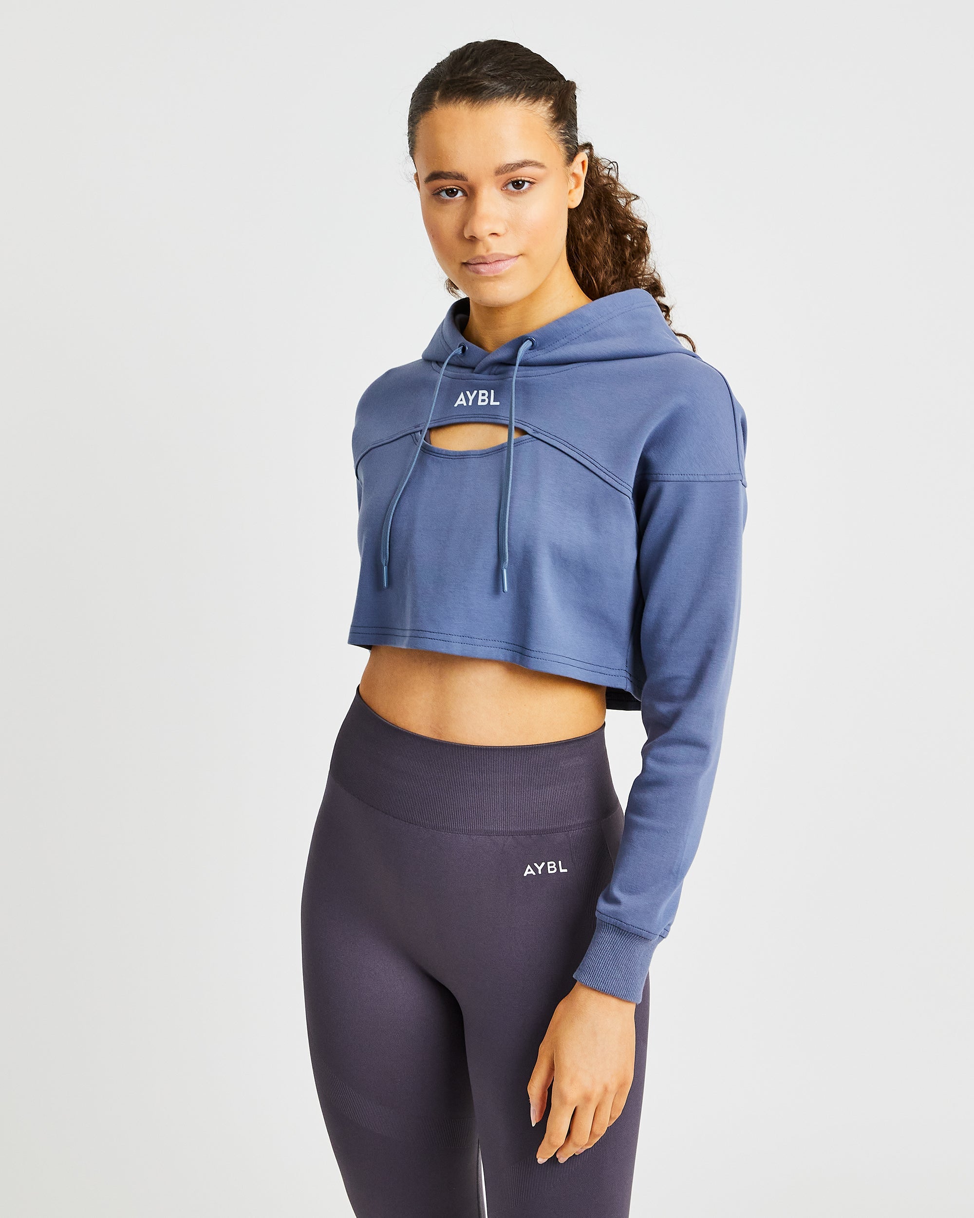 Everyday Cutout Crop Hoodie - Slate Bleu