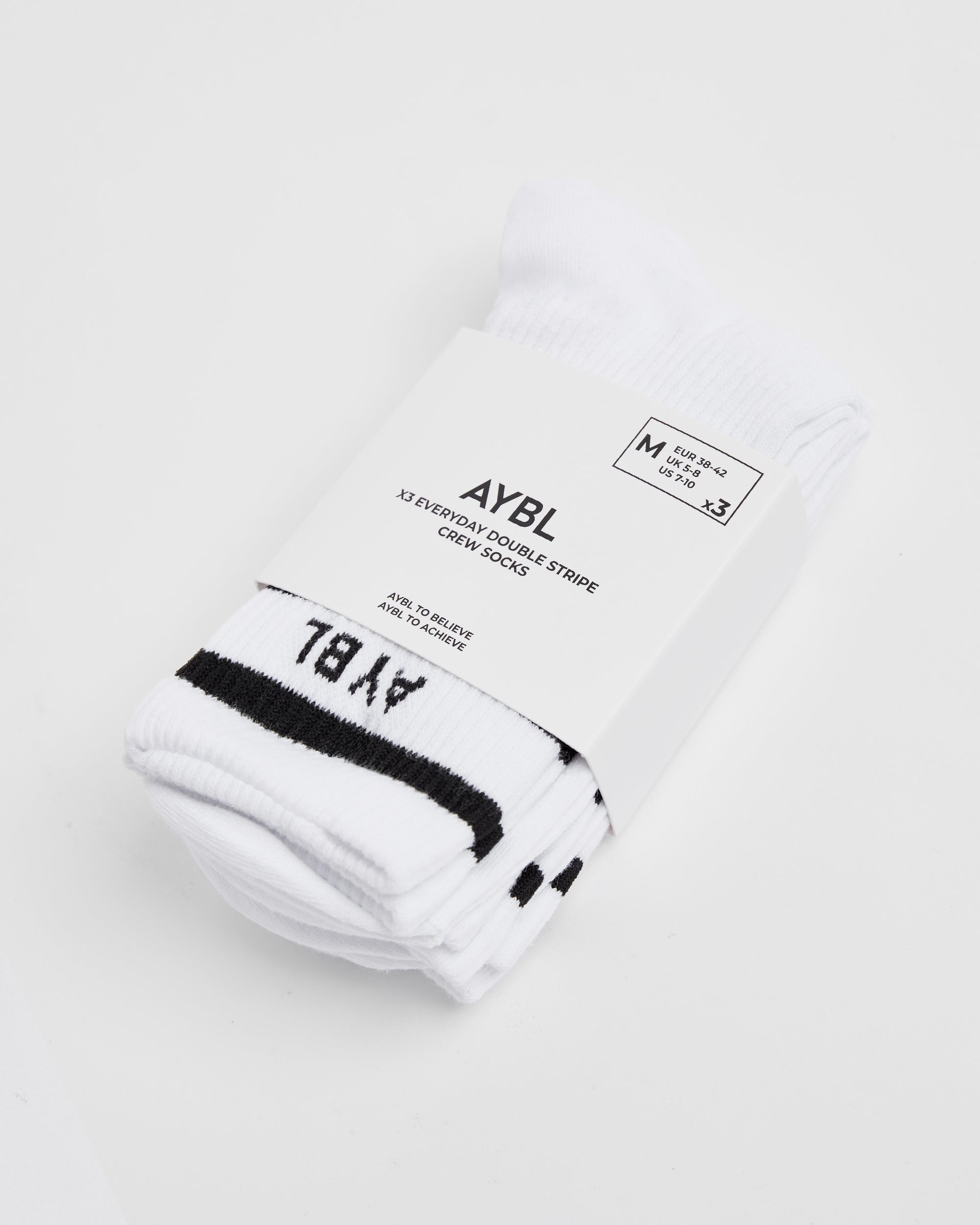 Everyday Double Stripe Crew Socks (3 Pack) - Blanc