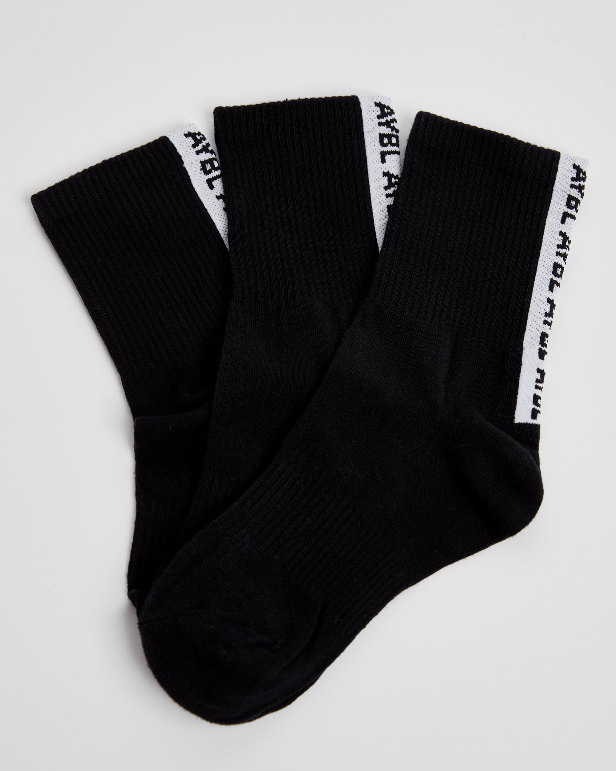 Everyday Back Stripe Crew Socks (3 Pack) - Noir