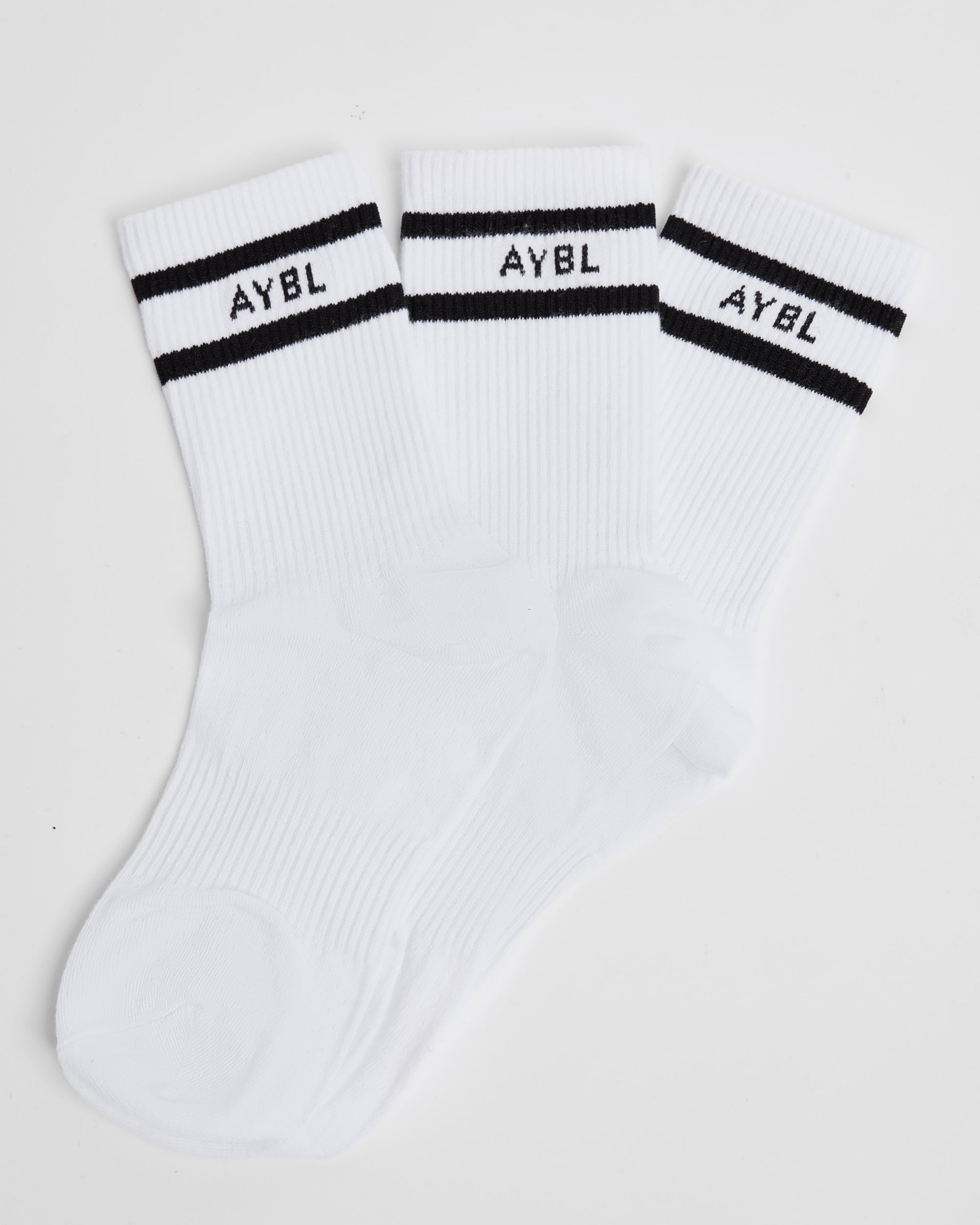 Everyday Double Stripe Crew Socks (3 Pack) - Blanc