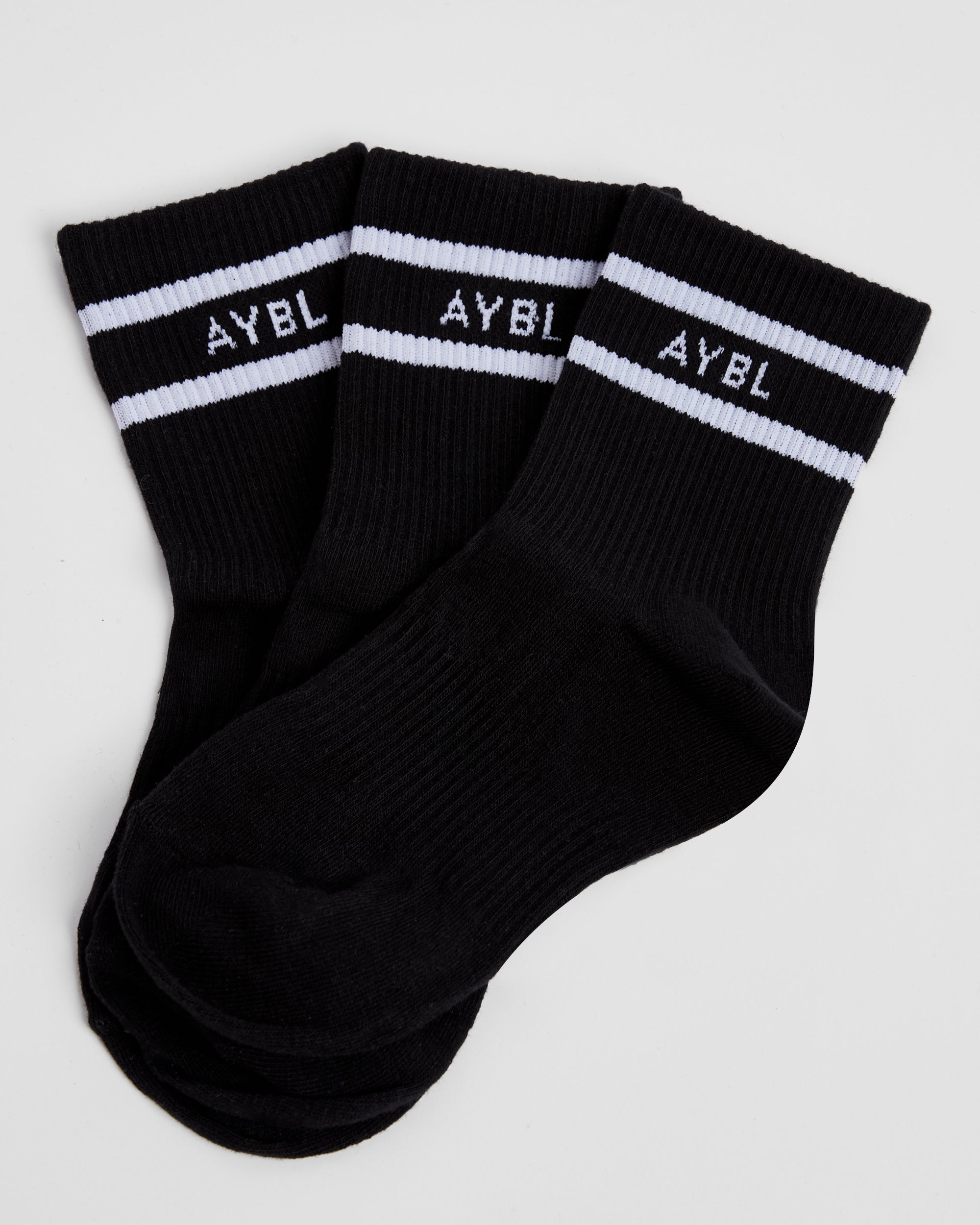 Everyday Double Stripe Crew Socks (3 Pack) - Noir