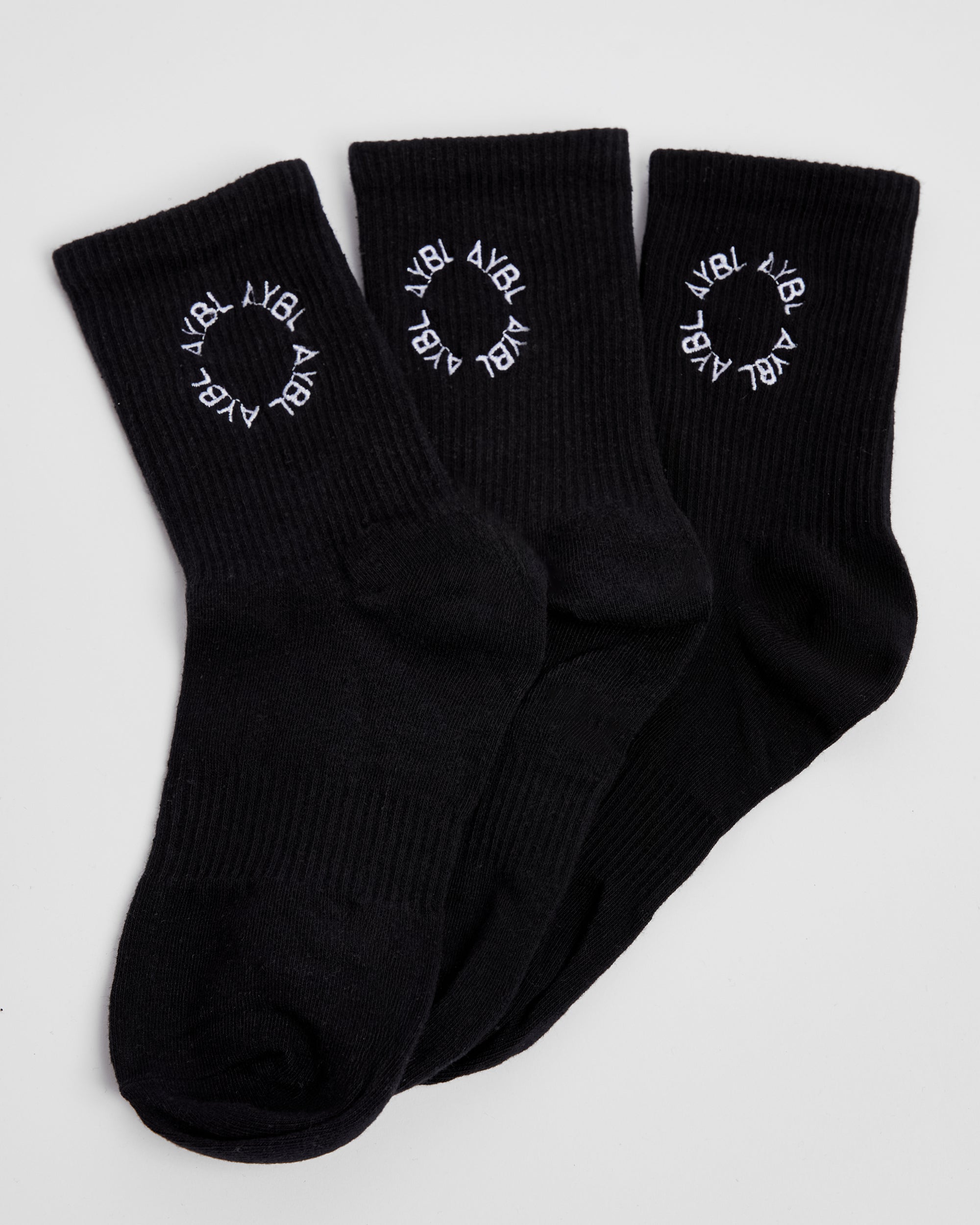 Everyday Embroidered Crew Socks (3 Pack) - Noir