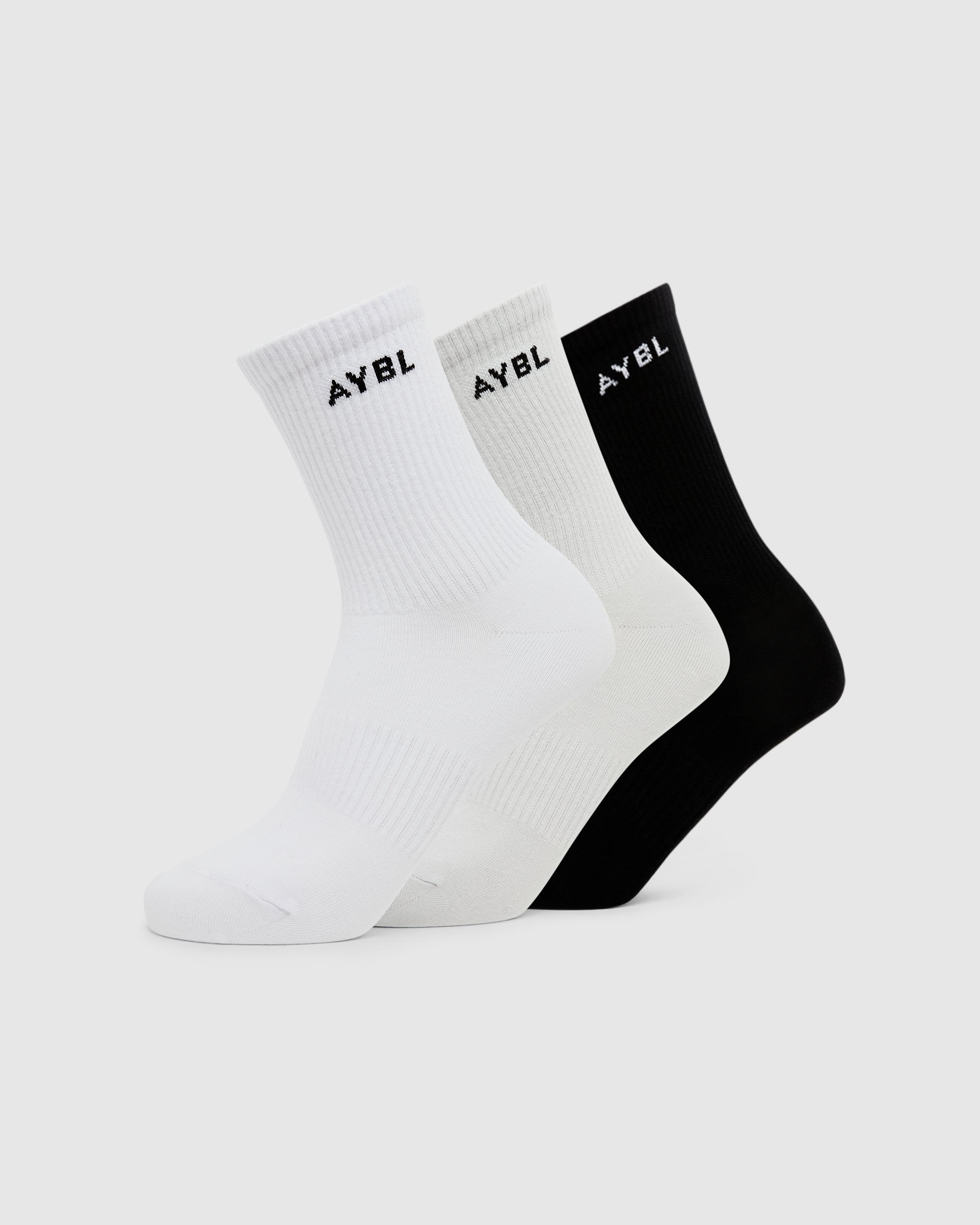 Everyday Crew Socks (3 Pack) - Black/White/Grey
