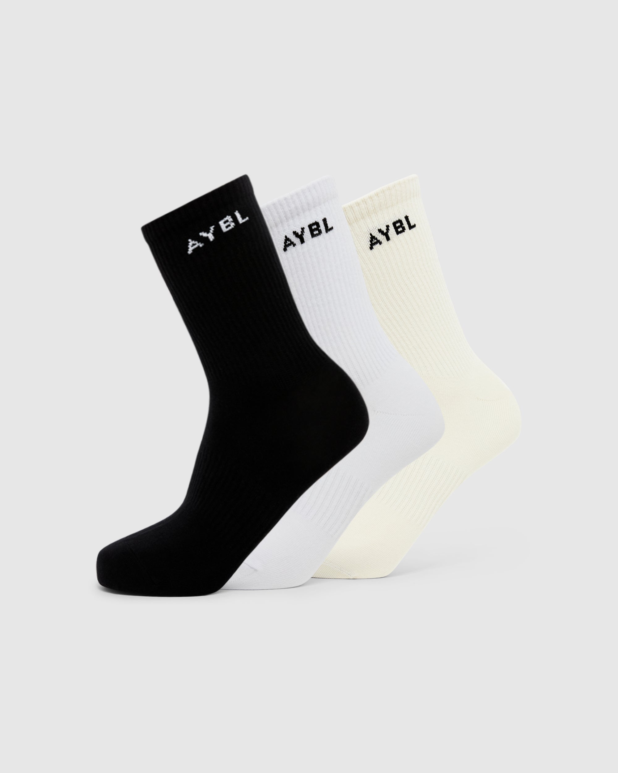 Everyday Crew Socks (3 Pack) - Black/White/Cream