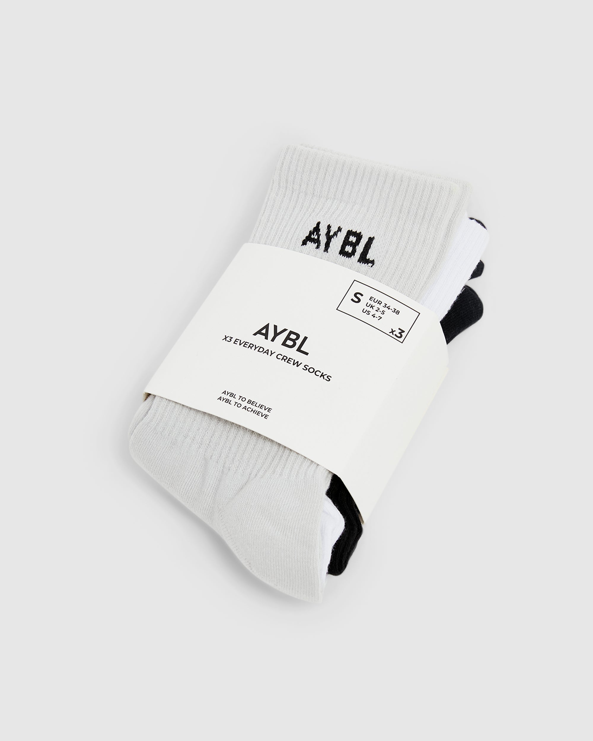 Everyday Crew Socks (3 Pack) - Black/White/Grey